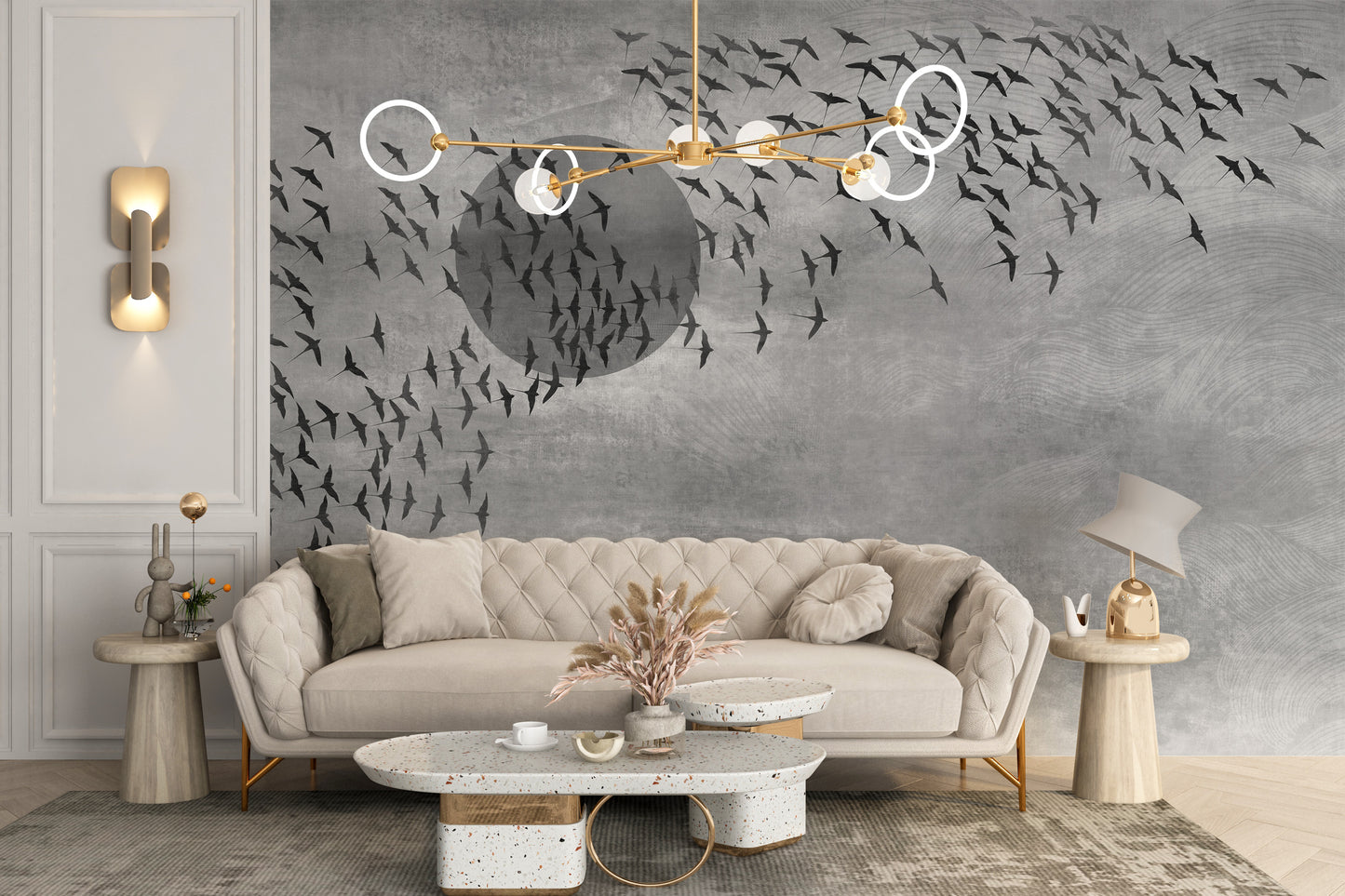 Flying Birds Gray Tone Wallpaper