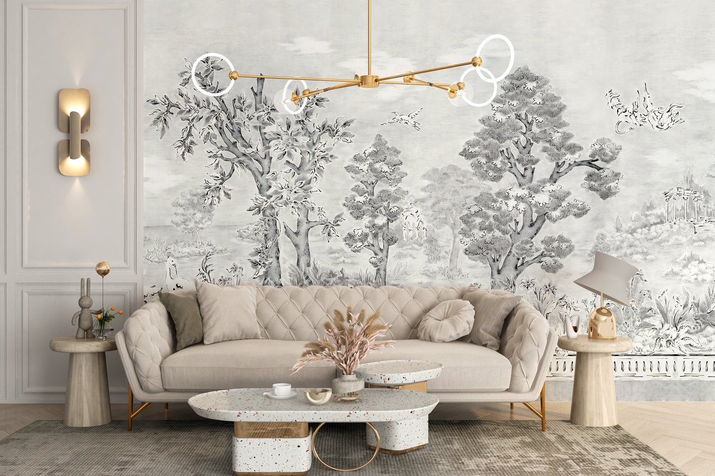 Black & White Watercolour Tropical Tree Mural