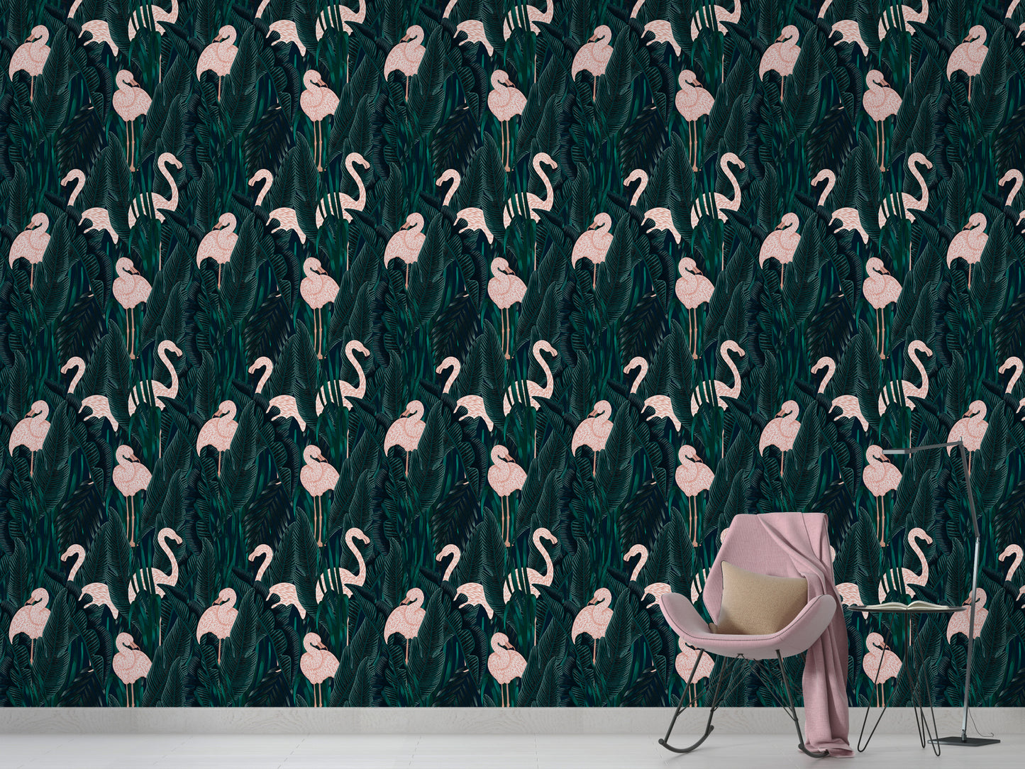 Vibrant tropical wallpaper with rich pink flamingo patterns