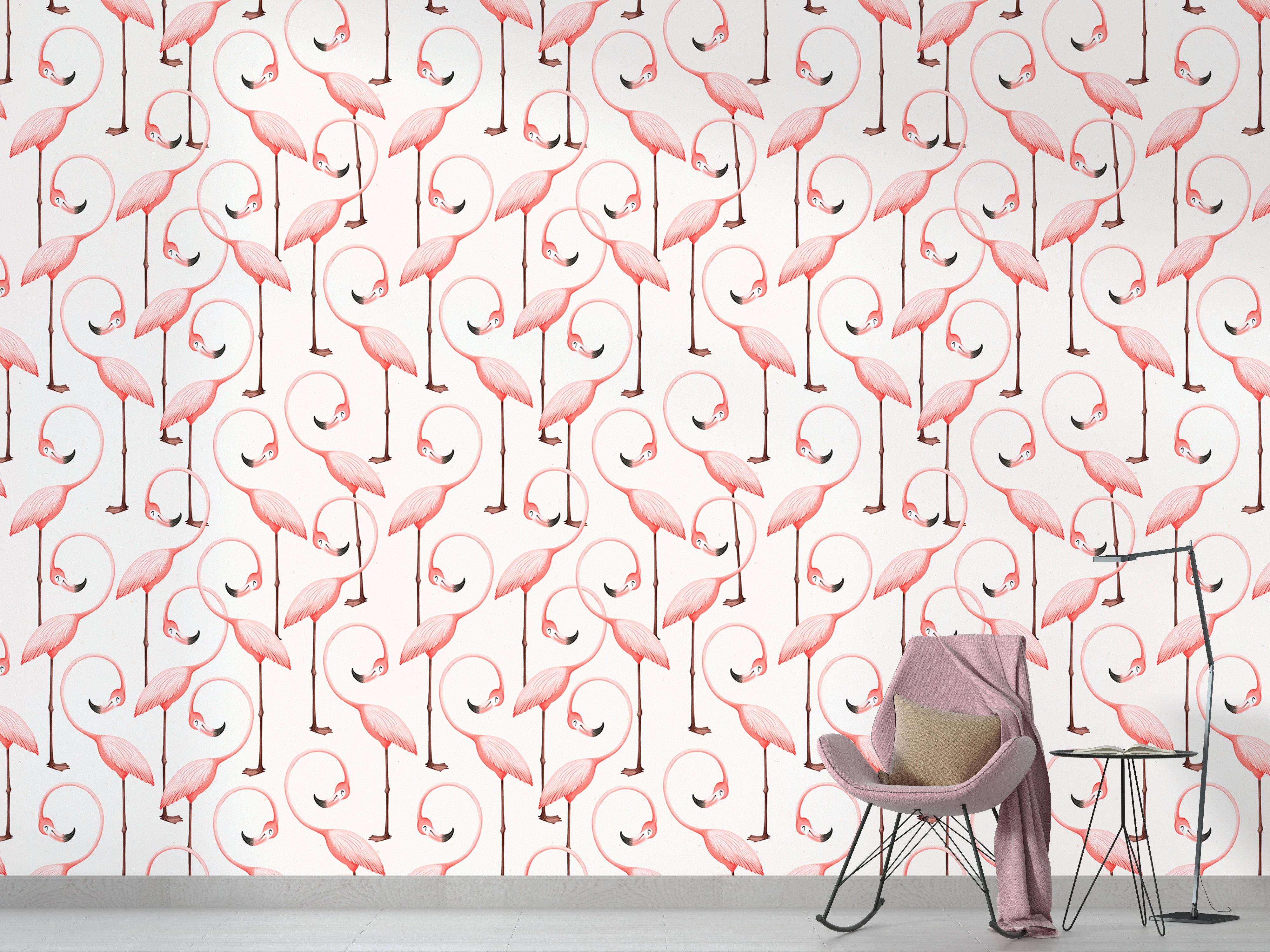 Stylish self-adhesive wallpaper with pink flamingo motif