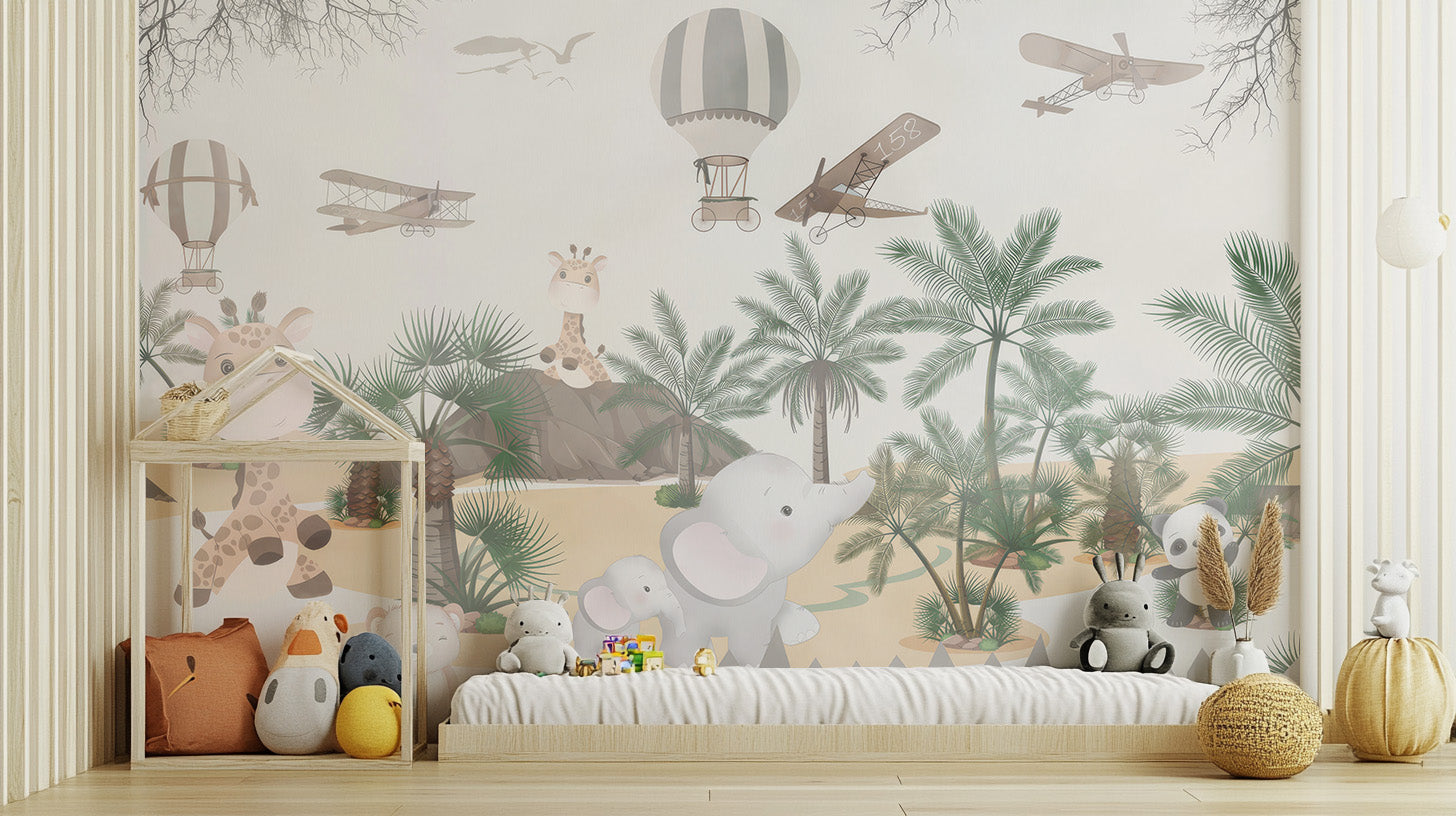 Cute Animal Safari Wall Mural for a cheerful vibe