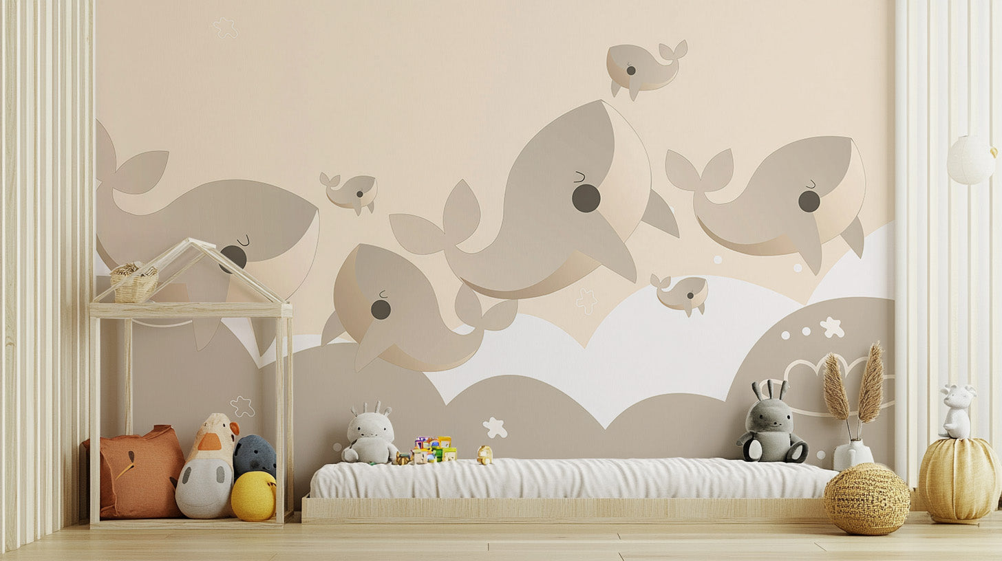 Playful Whales Wallpaper Mural for a joyful space