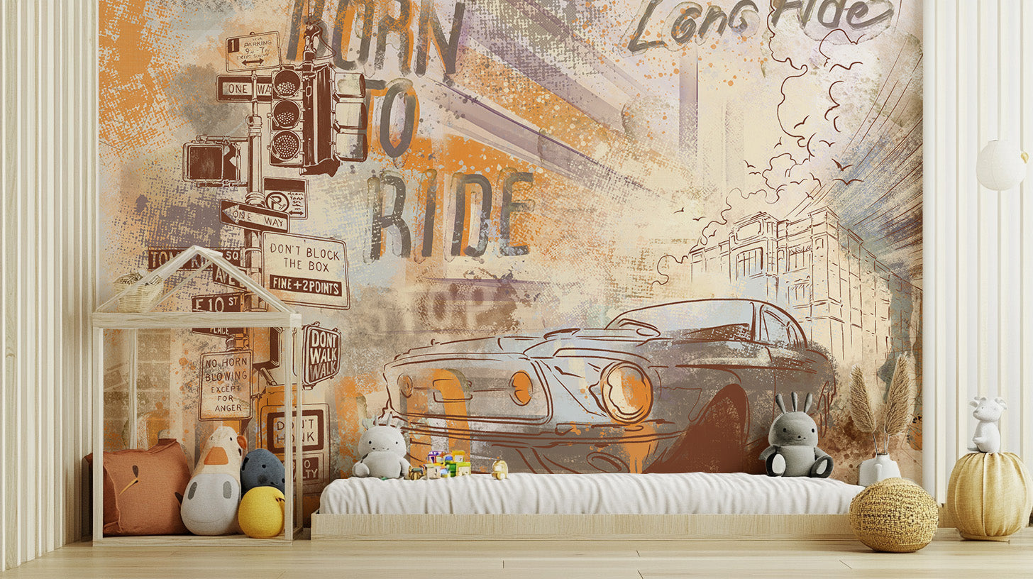 Vintage Mustang Wall Mural for a bold statement