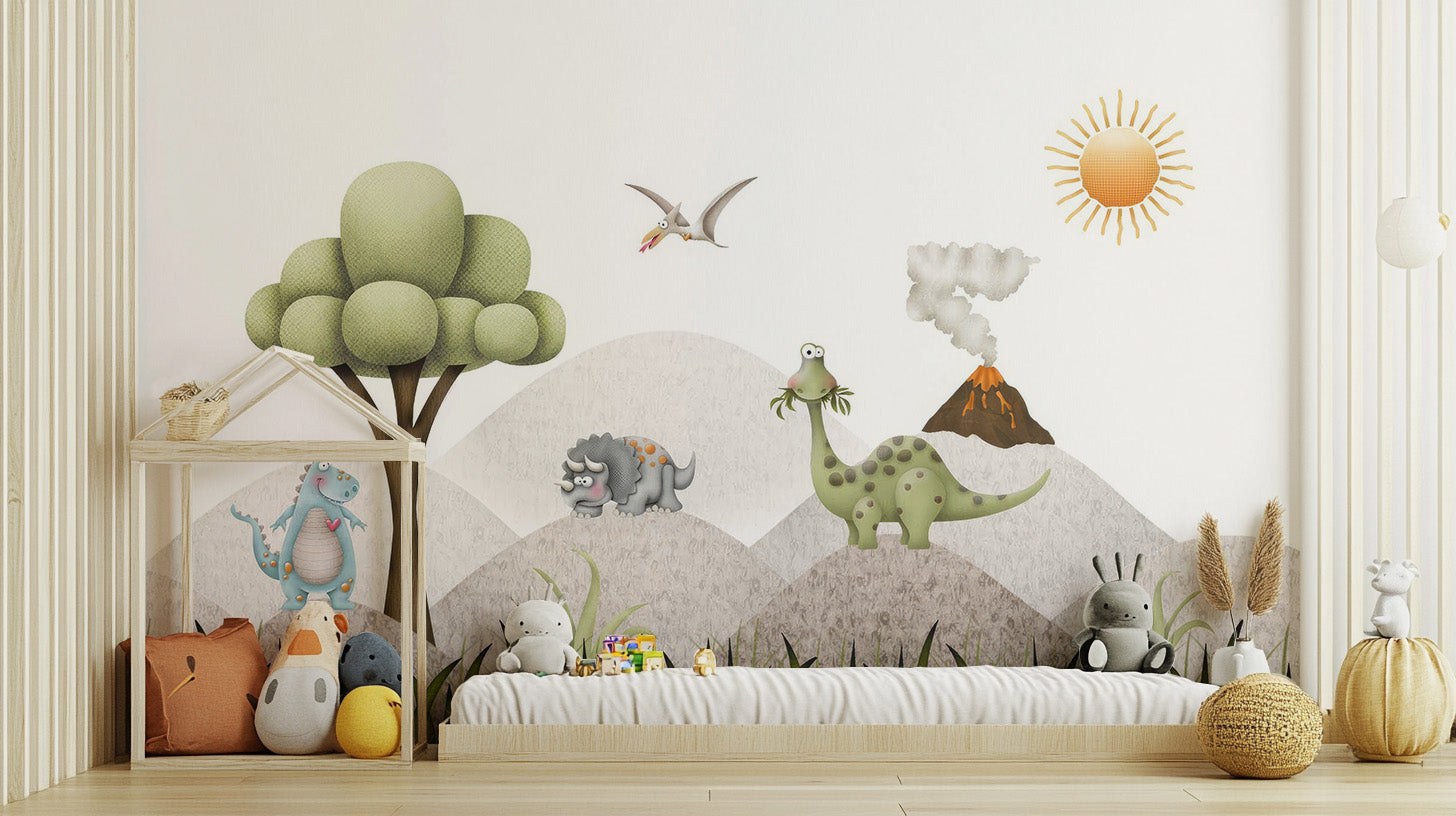 Playful Baby Dinosaur Wallpaper Mural for your nursery