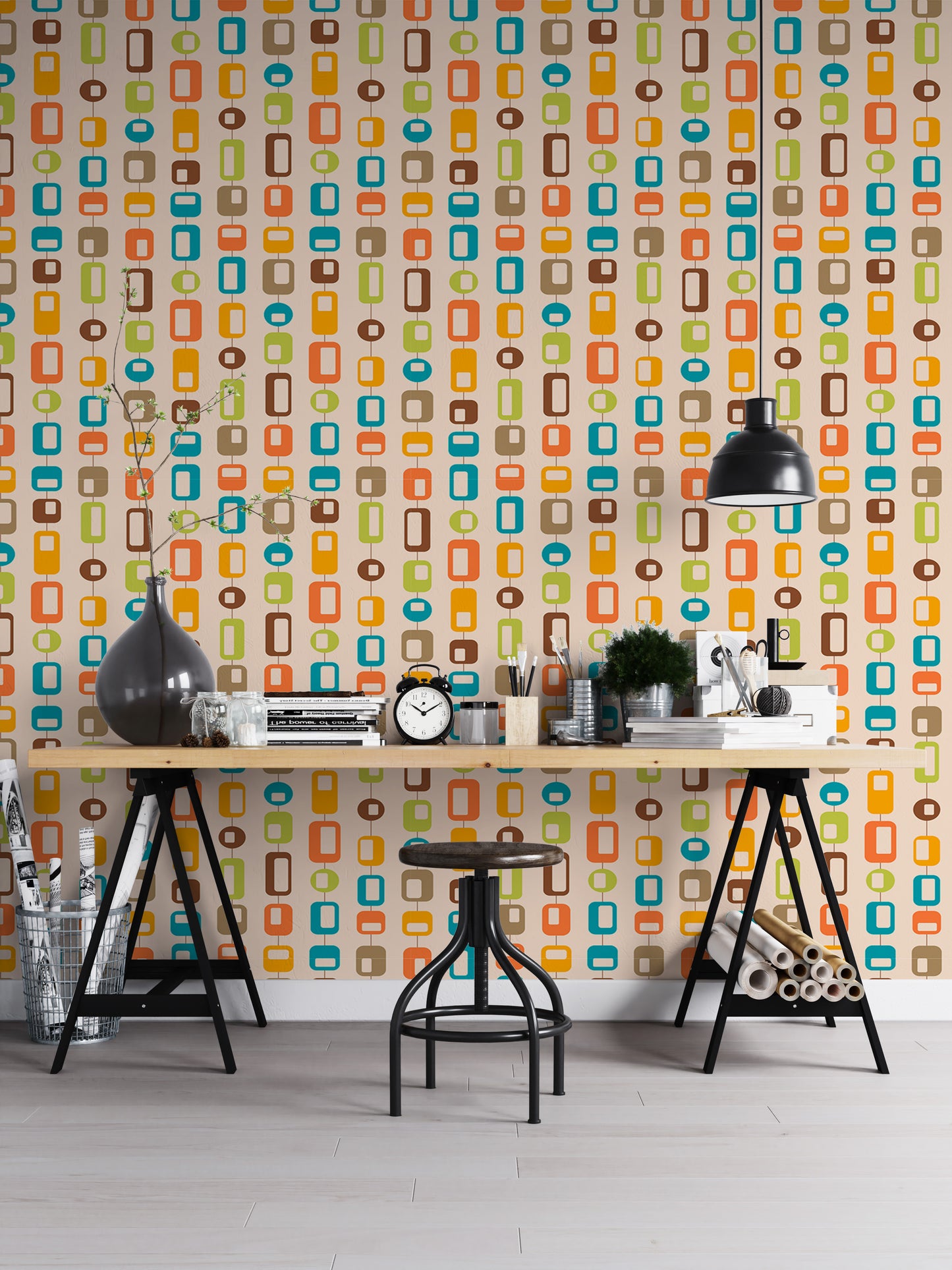 Rectangle and Rounded Mid Century Vintage Wallpaper