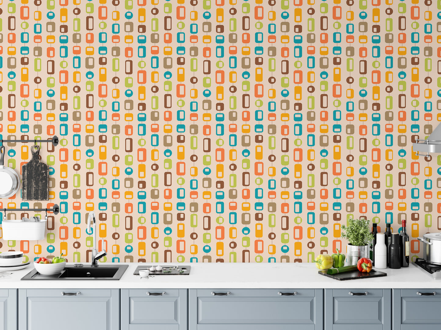 Rectangle and Rounded Mid Century Vintage Wallpaper