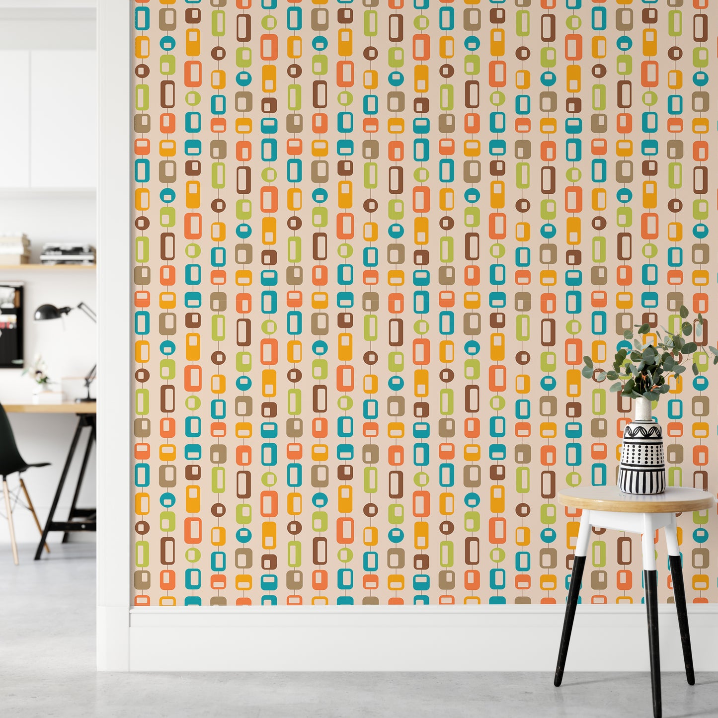 Rectangle and Rounded Mid Century Vintage Wallpaper