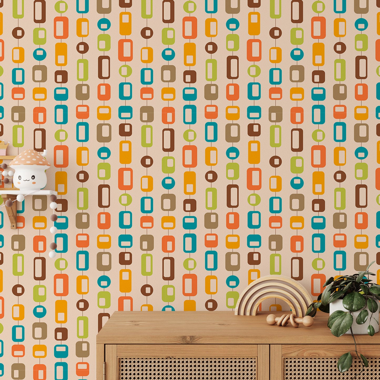 Rectangle and Rounded Mid Century Vintage Wallpaper