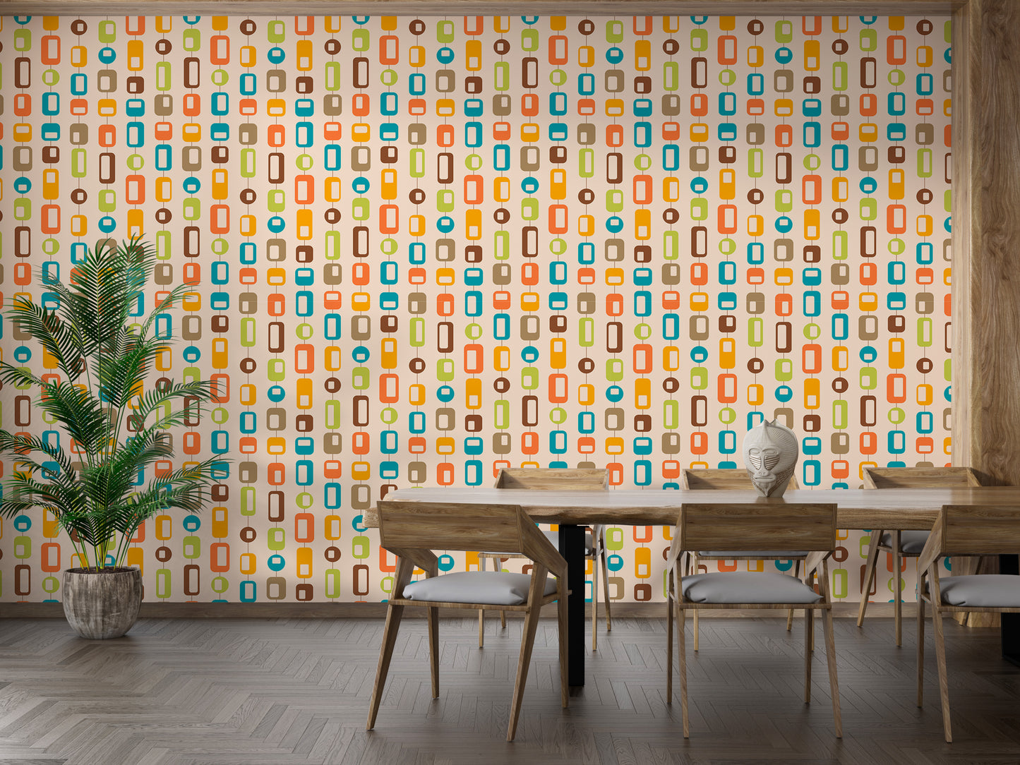 Rectangle and Rounded Mid Century Vintage Wallpaper