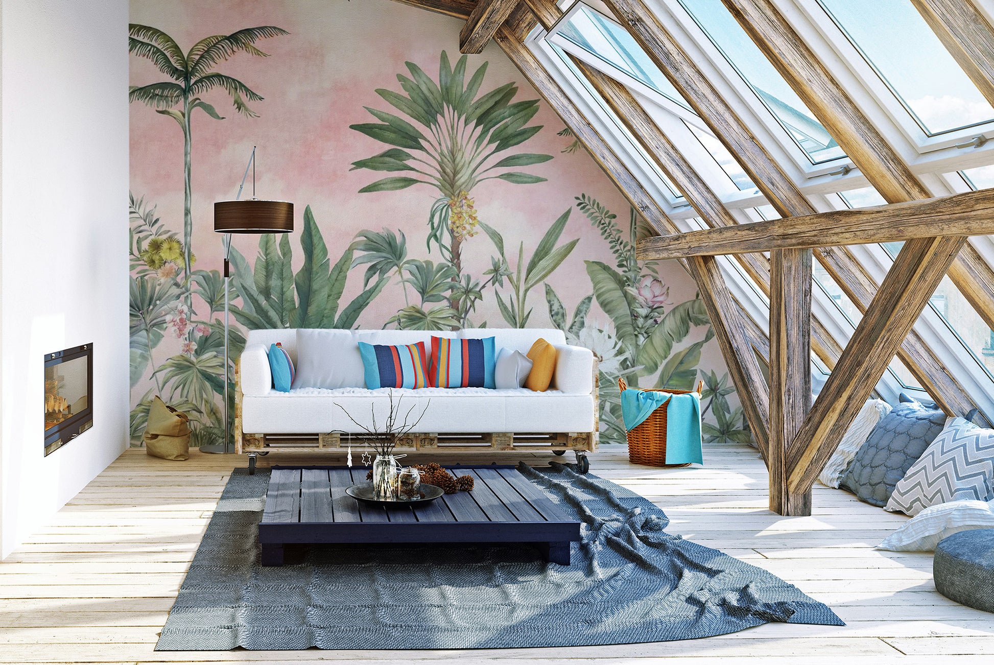 Pink tropical wallpaper for nature-inspired interiors
