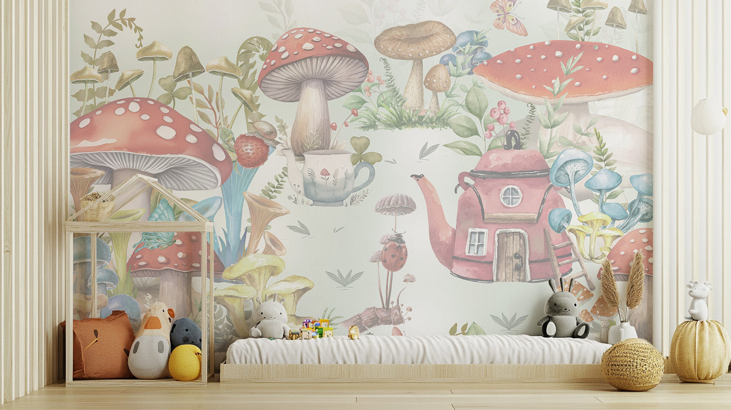 Adorable Mushroom Village Wallpaper Mural