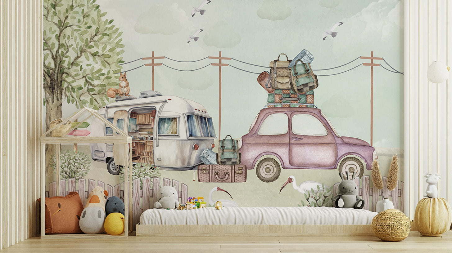 Retro Style Road Trip Wallpaper Mural