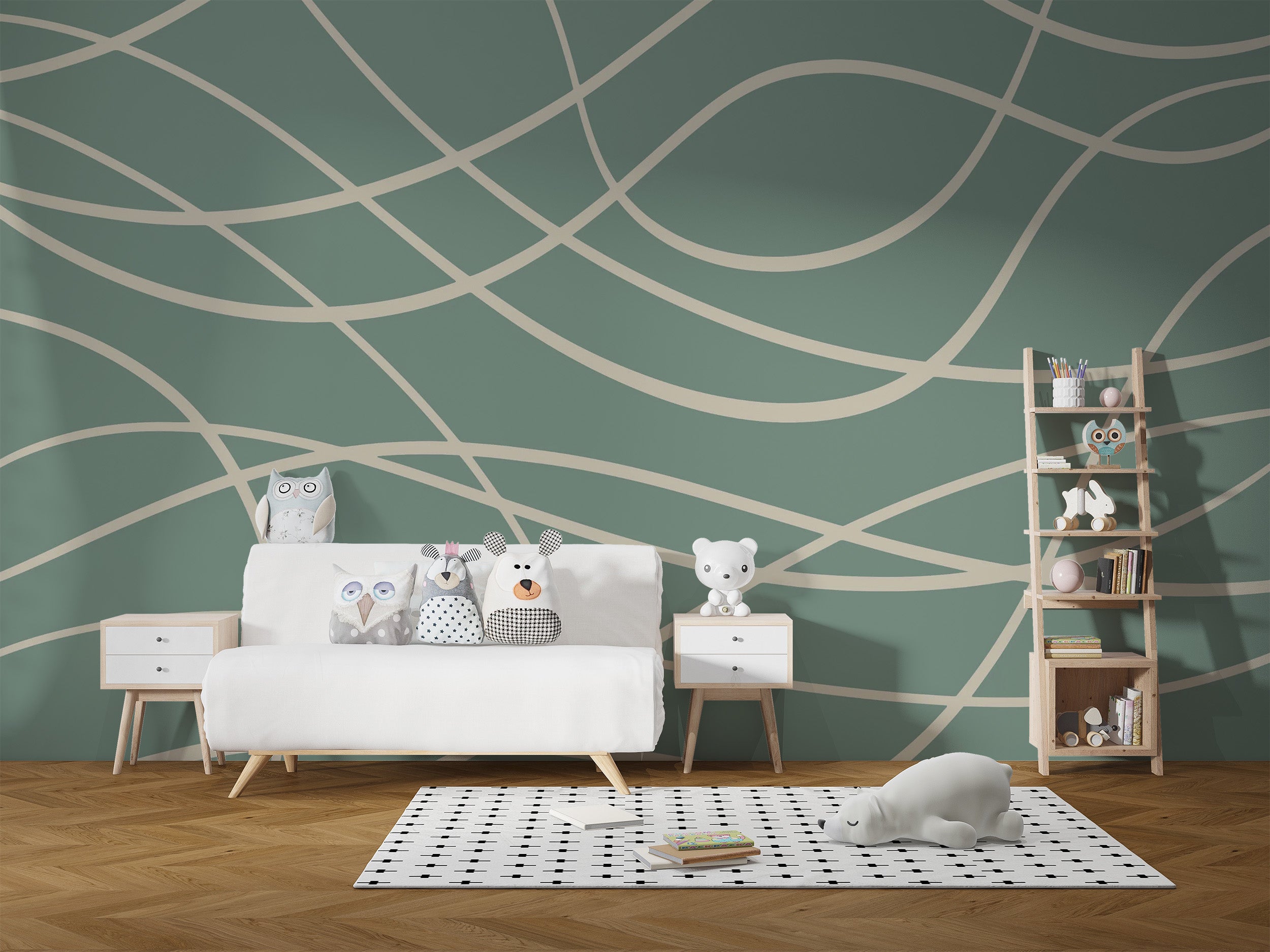 Elegant green line abstract wall mural for modern decor
