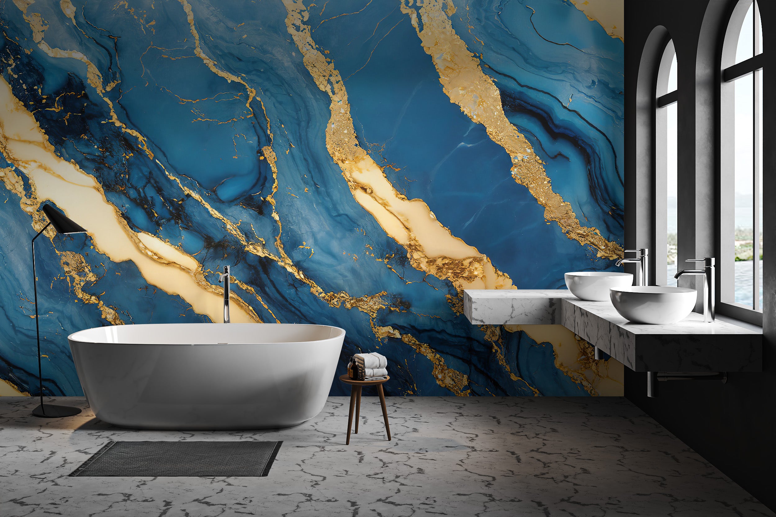 Luxury blue gold marble wallpaper with elegant texture
