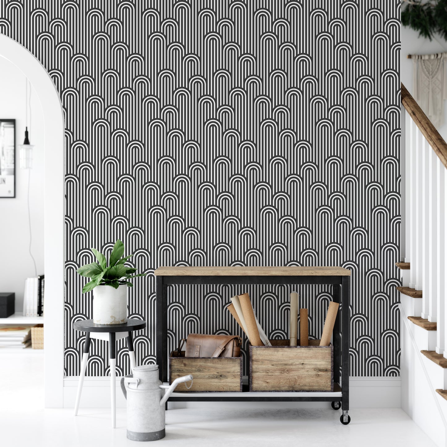 Twisted Lines Stripy Weaving Black and White Wallpaper