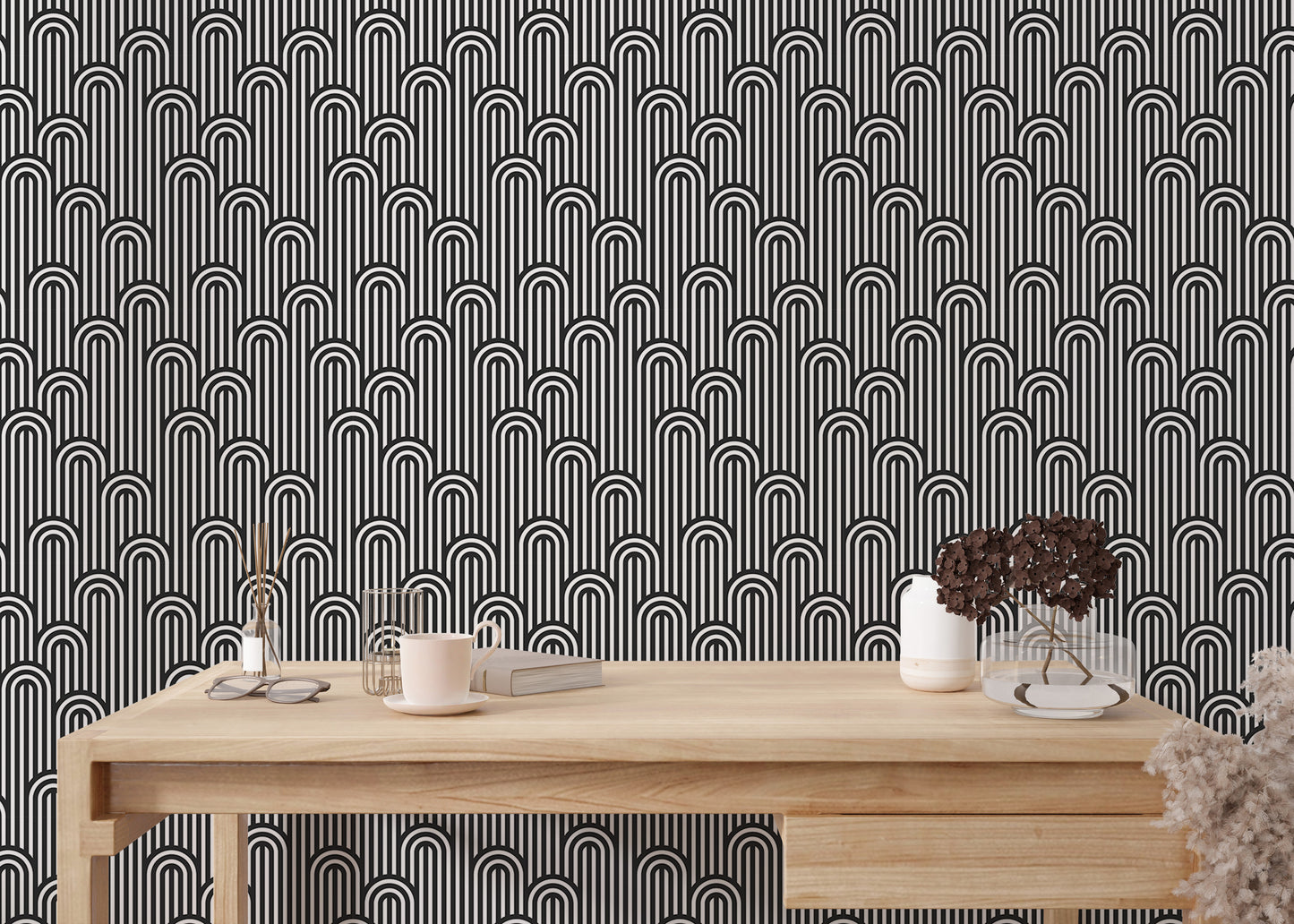 Twisted Lines Stripy Weaving Black and White Wallpaper