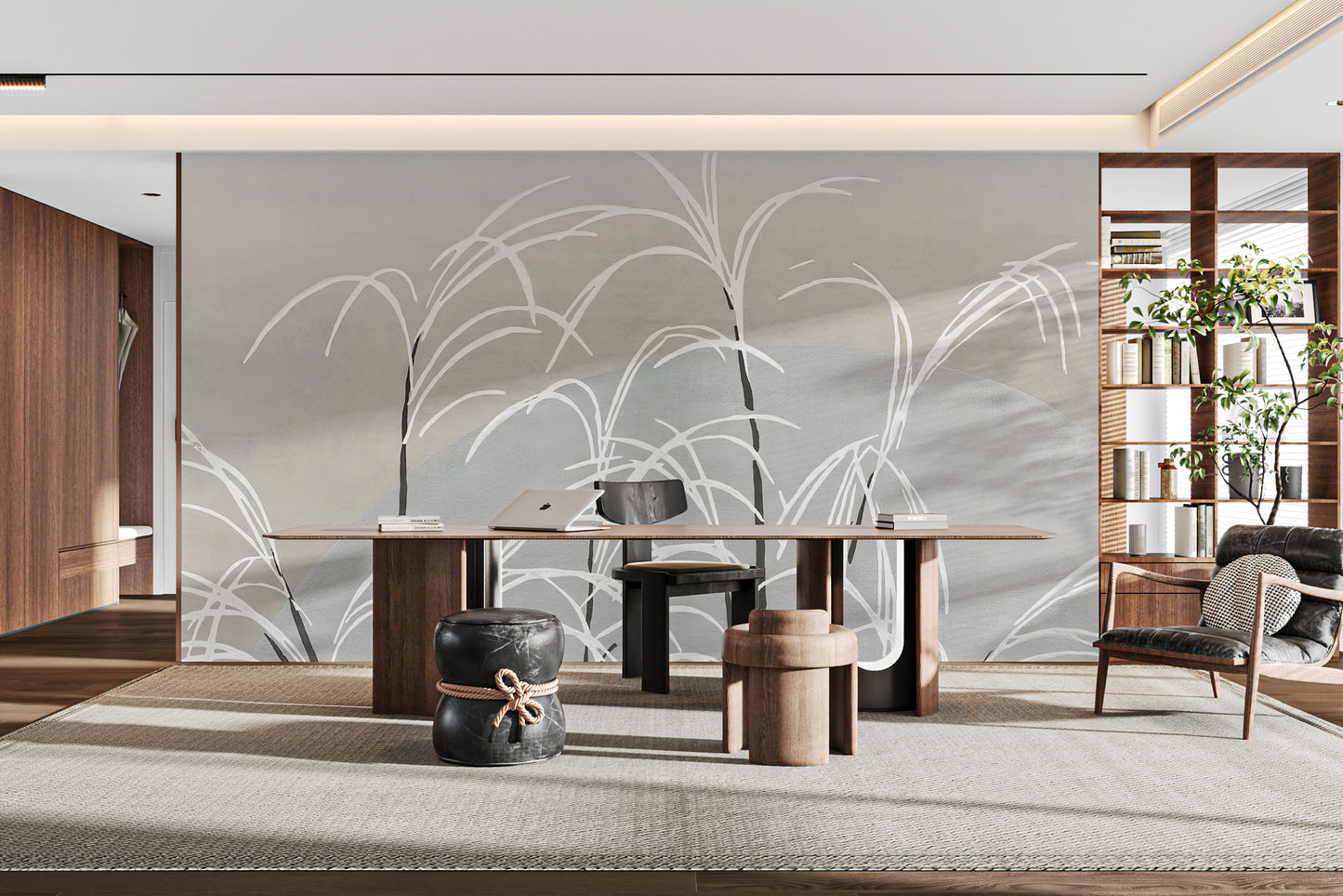 Soft white reeds wallpaper mural for a peaceful ambiance
