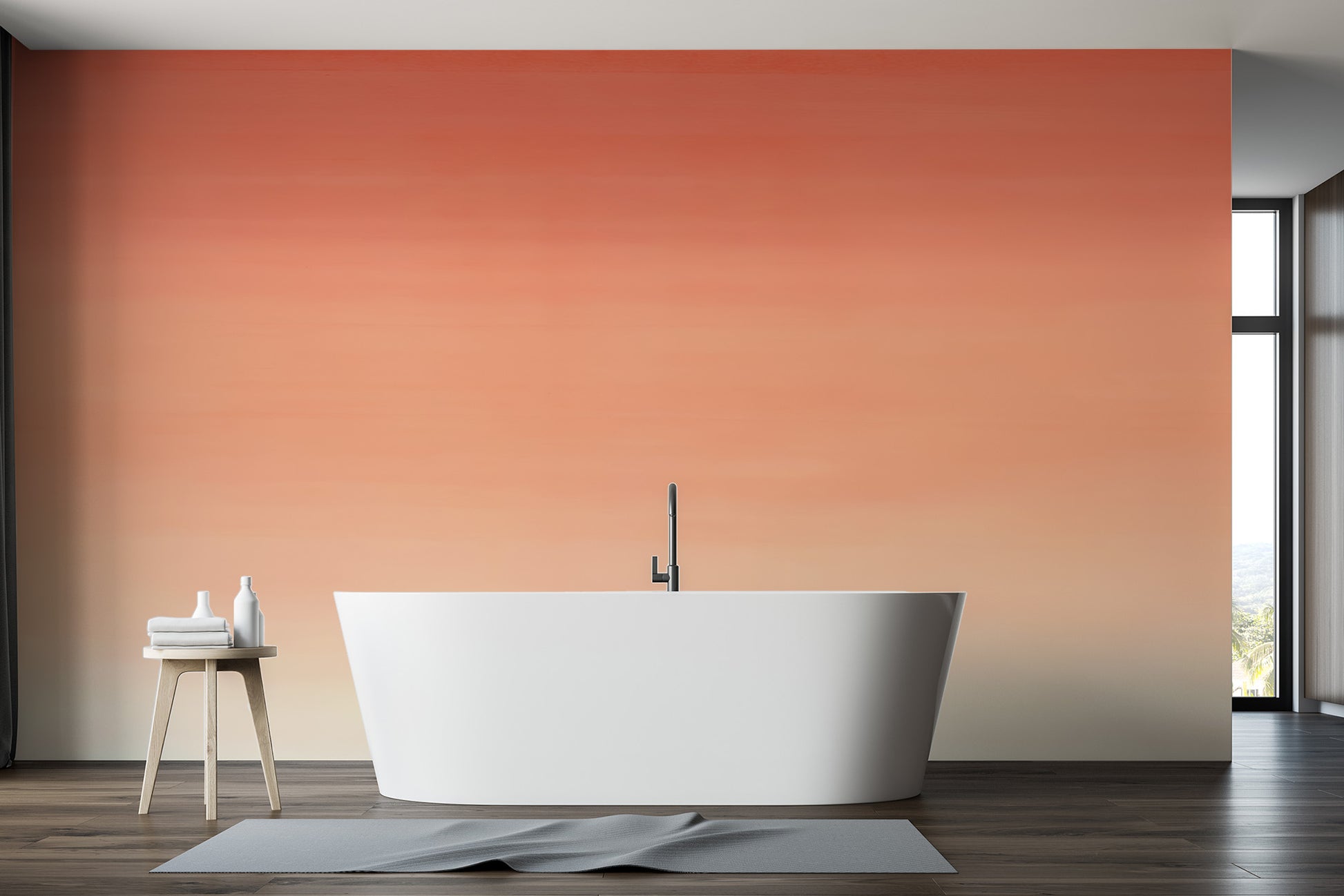 Artistic wall mural featuring a vibrant orange ombre effect
