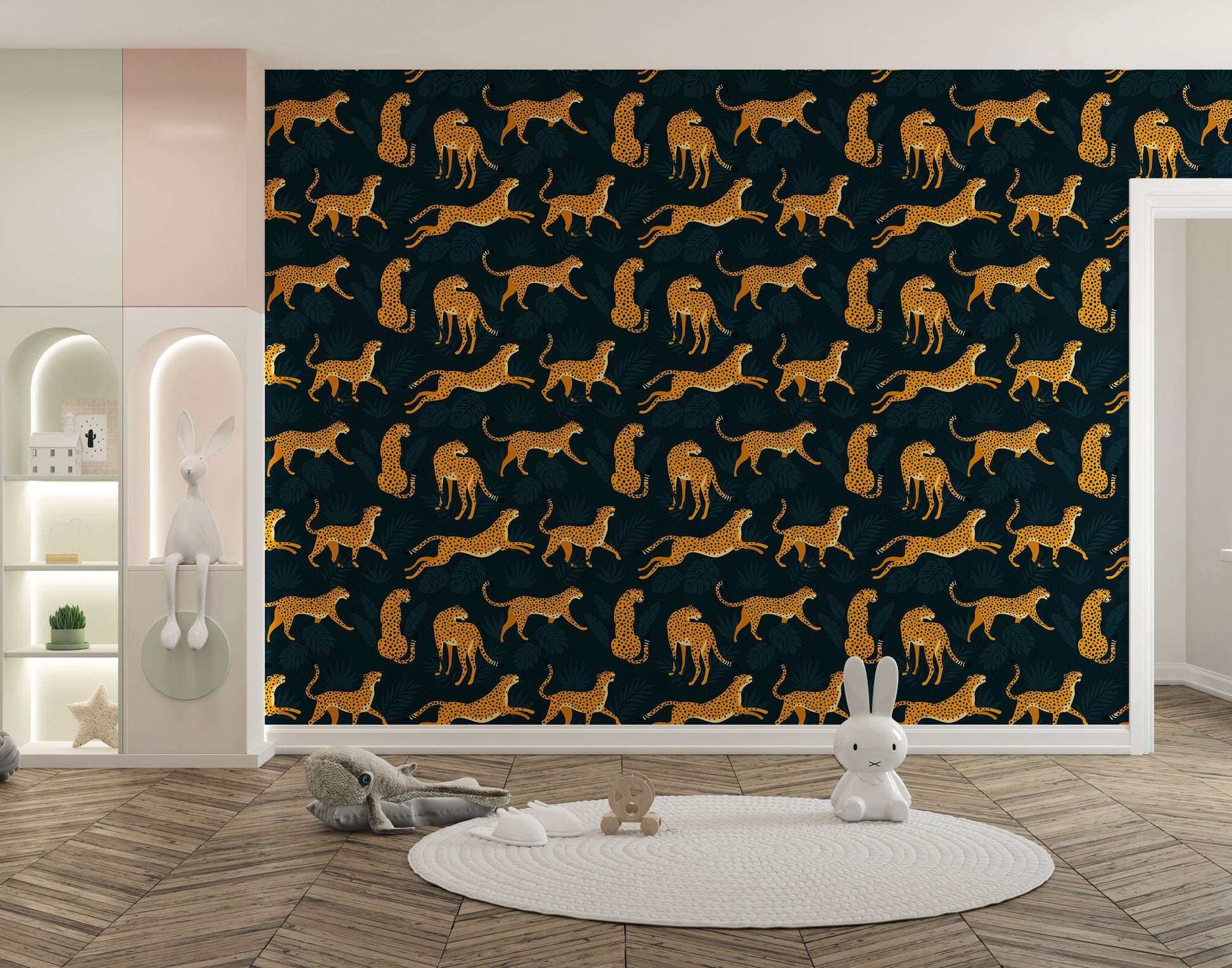 Modern yellow leopard pattern wallpaper mural
