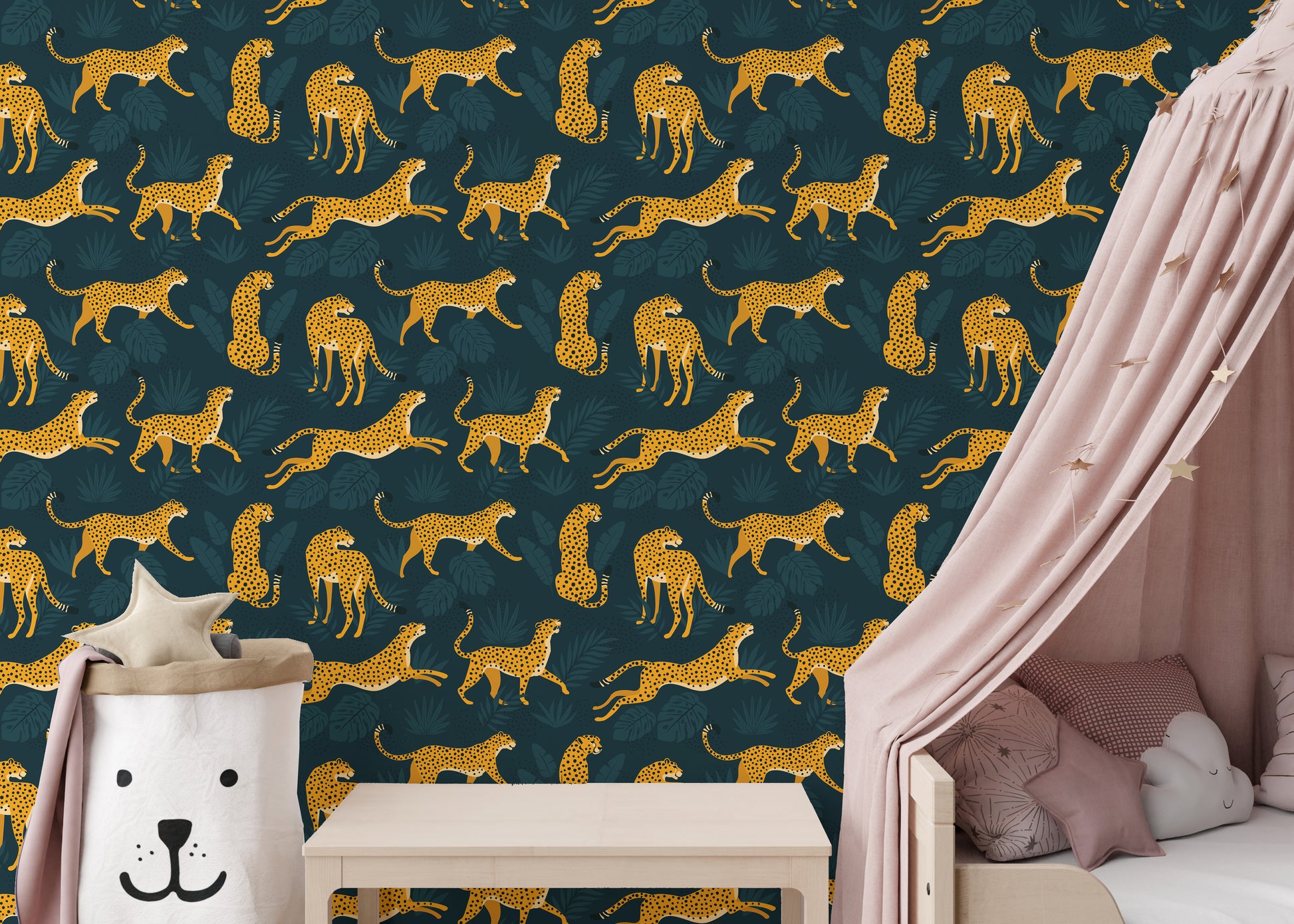 Stylish yellow leopard wallpaper mural decor
