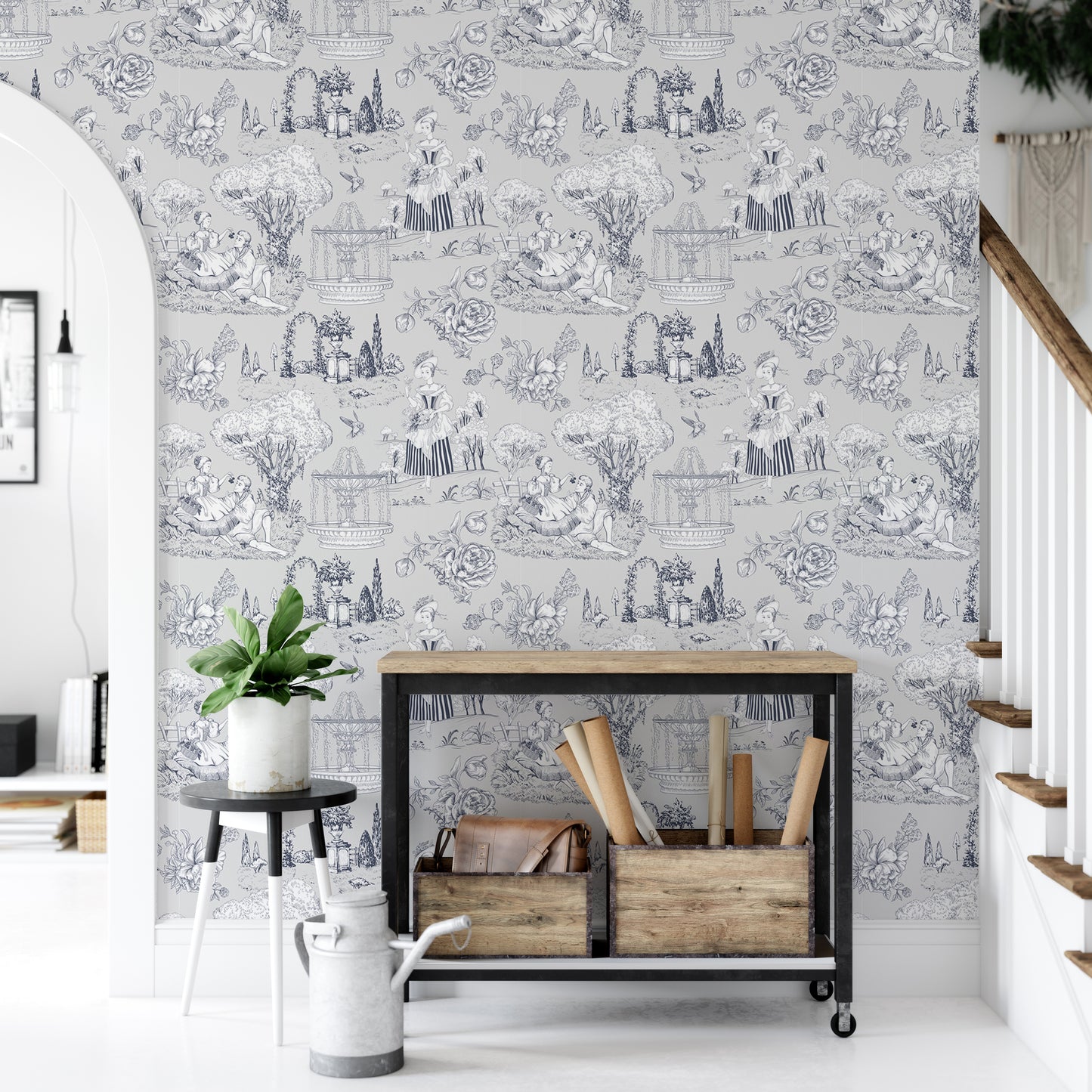 Grey Color Trees Digital Textile Pattern Toile Wallpaper