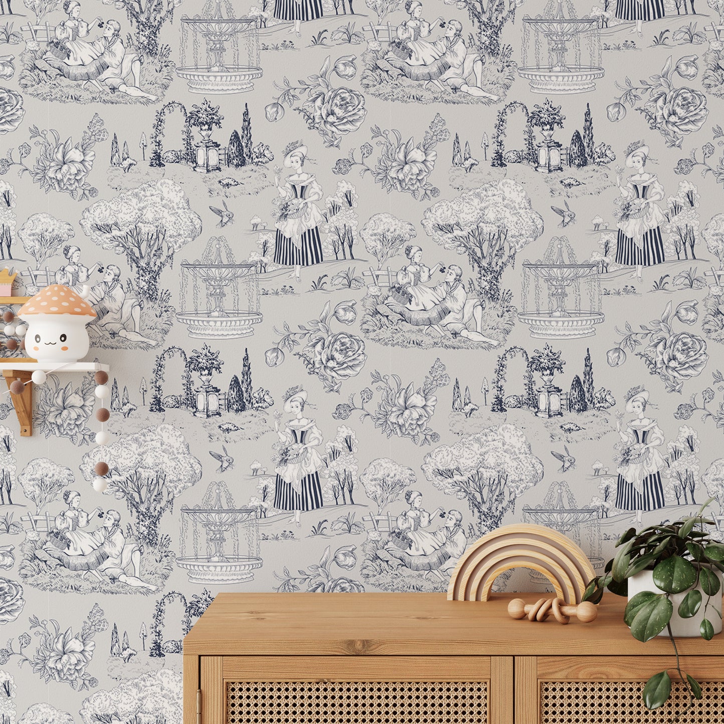 Grey Color Trees Digital Textile Pattern Toile Wallpaper