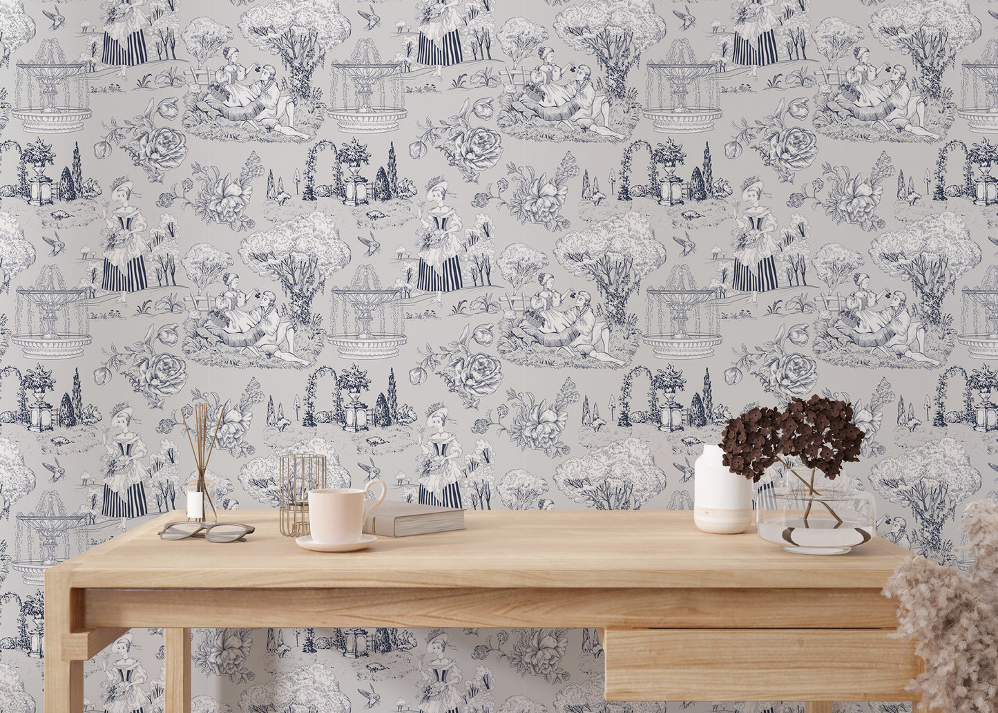 Grey Color Trees Digital Textile Pattern Toile Wallpaper