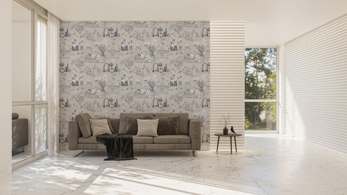 Grey Color Trees Digital Textile Pattern Toile Wallpaper