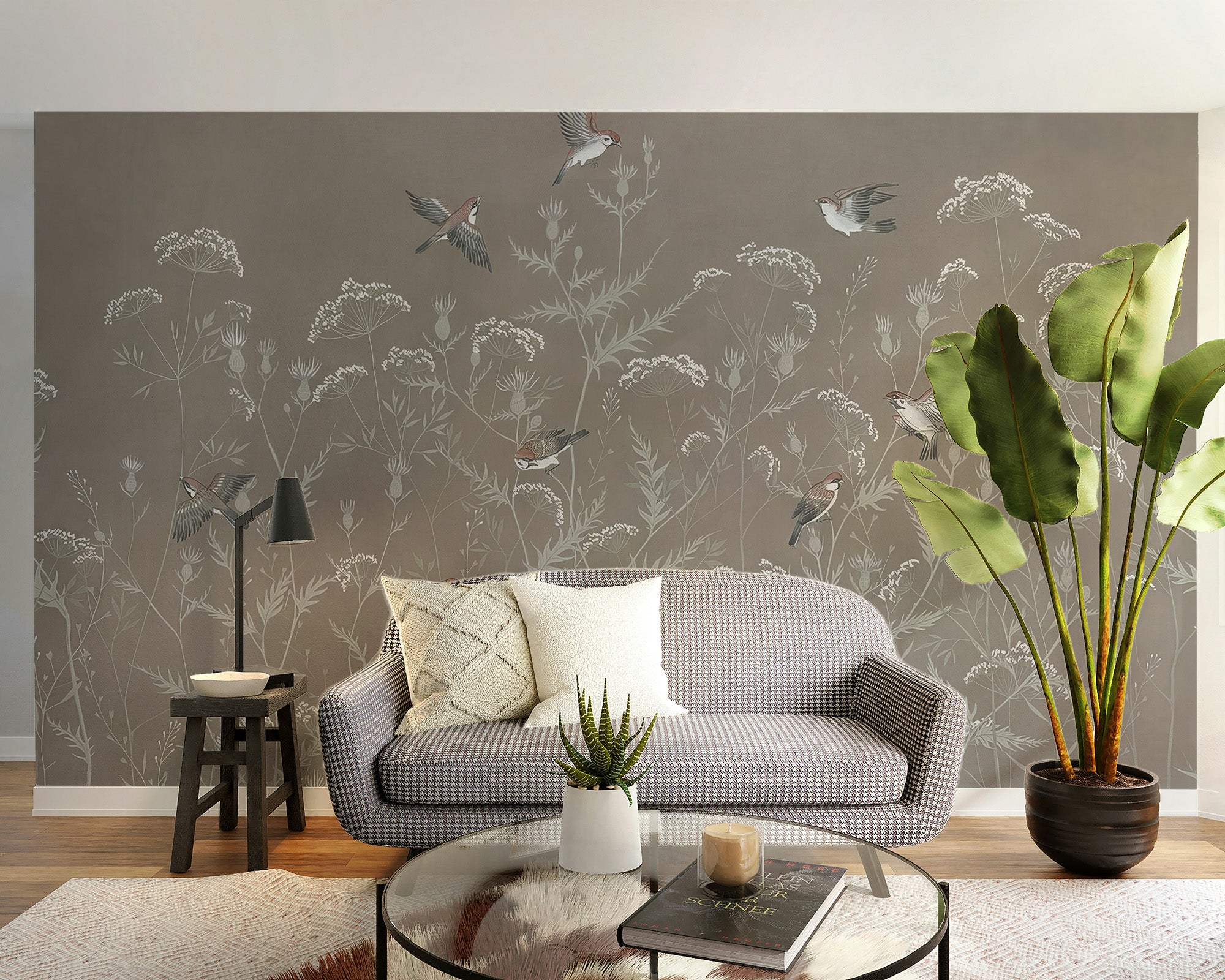 Temporary flying sparrows wallpaper for nature-inspired walls