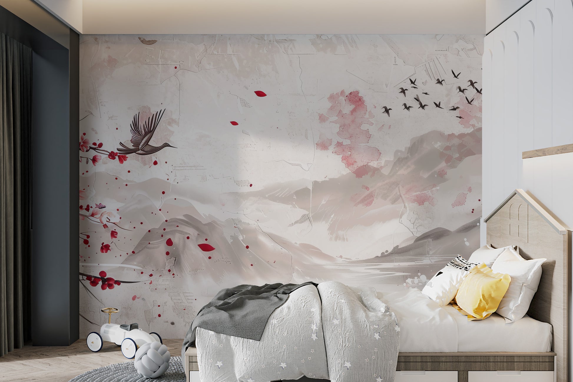 Elegant sakura floral wall mural
