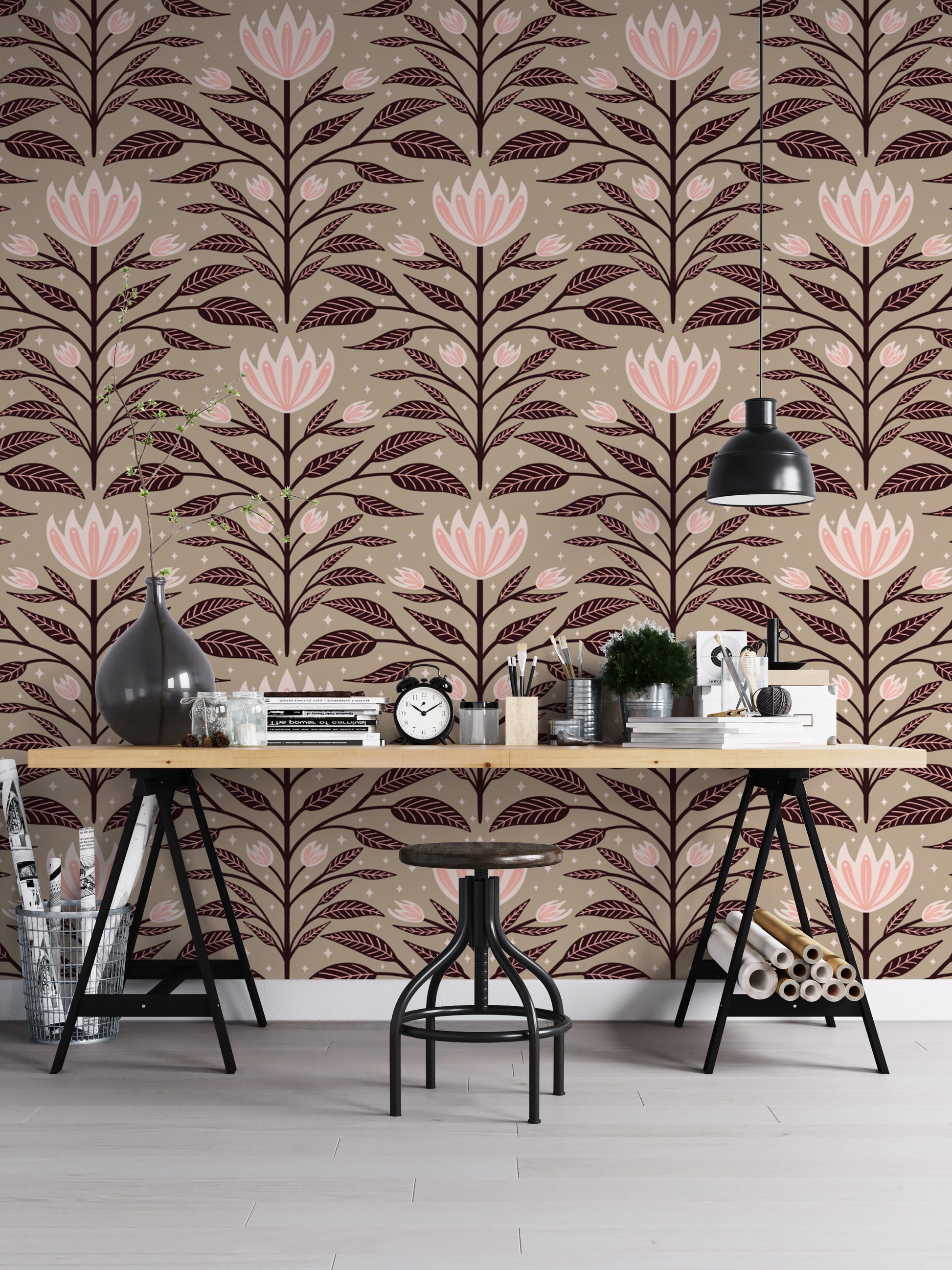 Sophisticated diamond bloom design mural for statement decor
