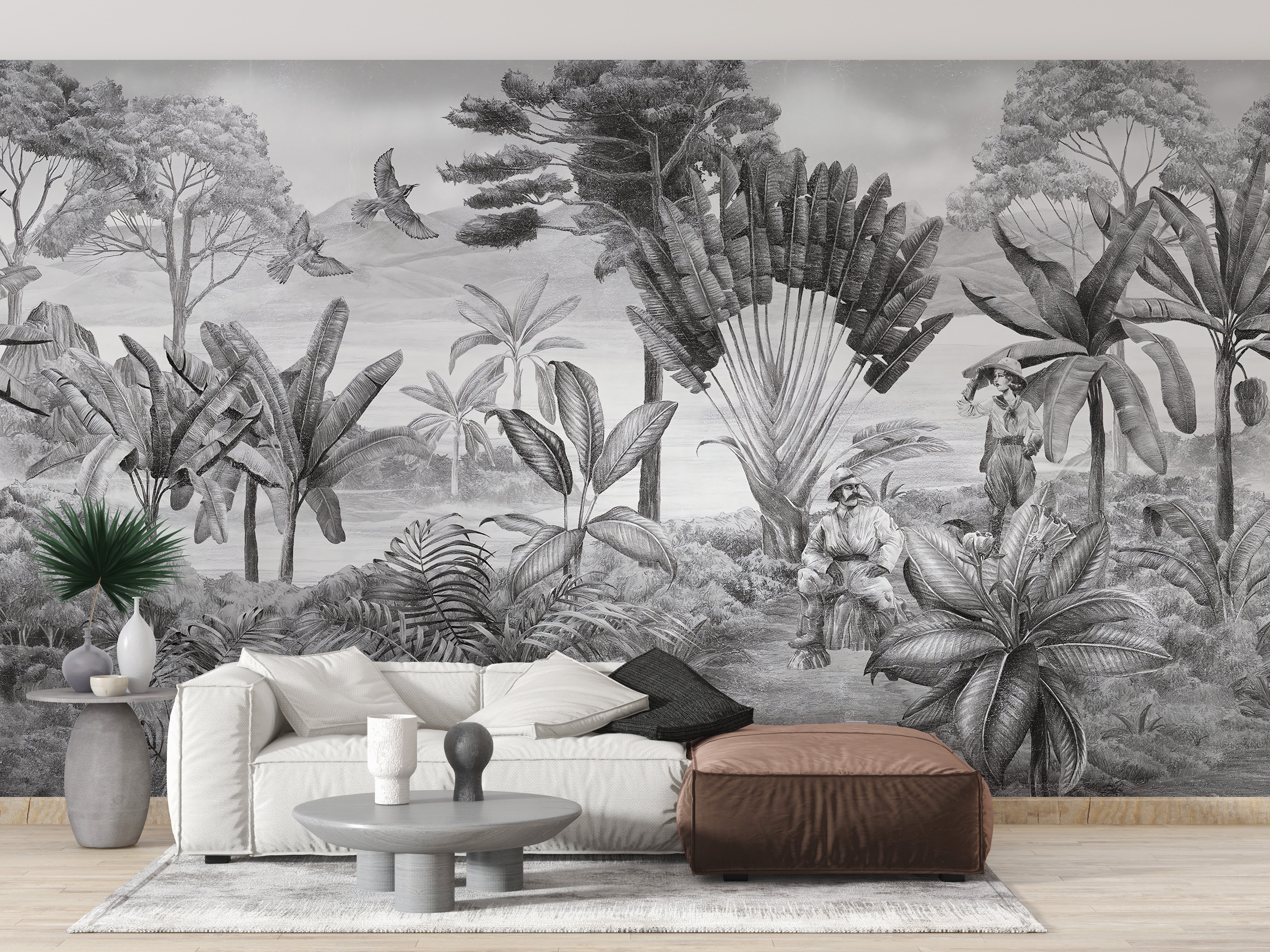 Striking black and white nature design for wall coverage