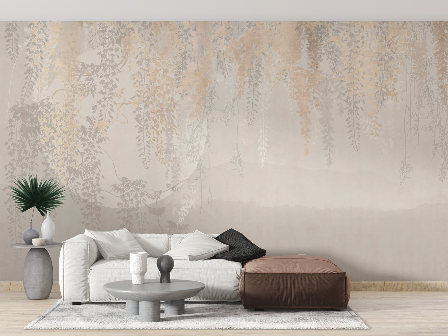 Golden and Grey Hanging Leaves Wallpaper Murals