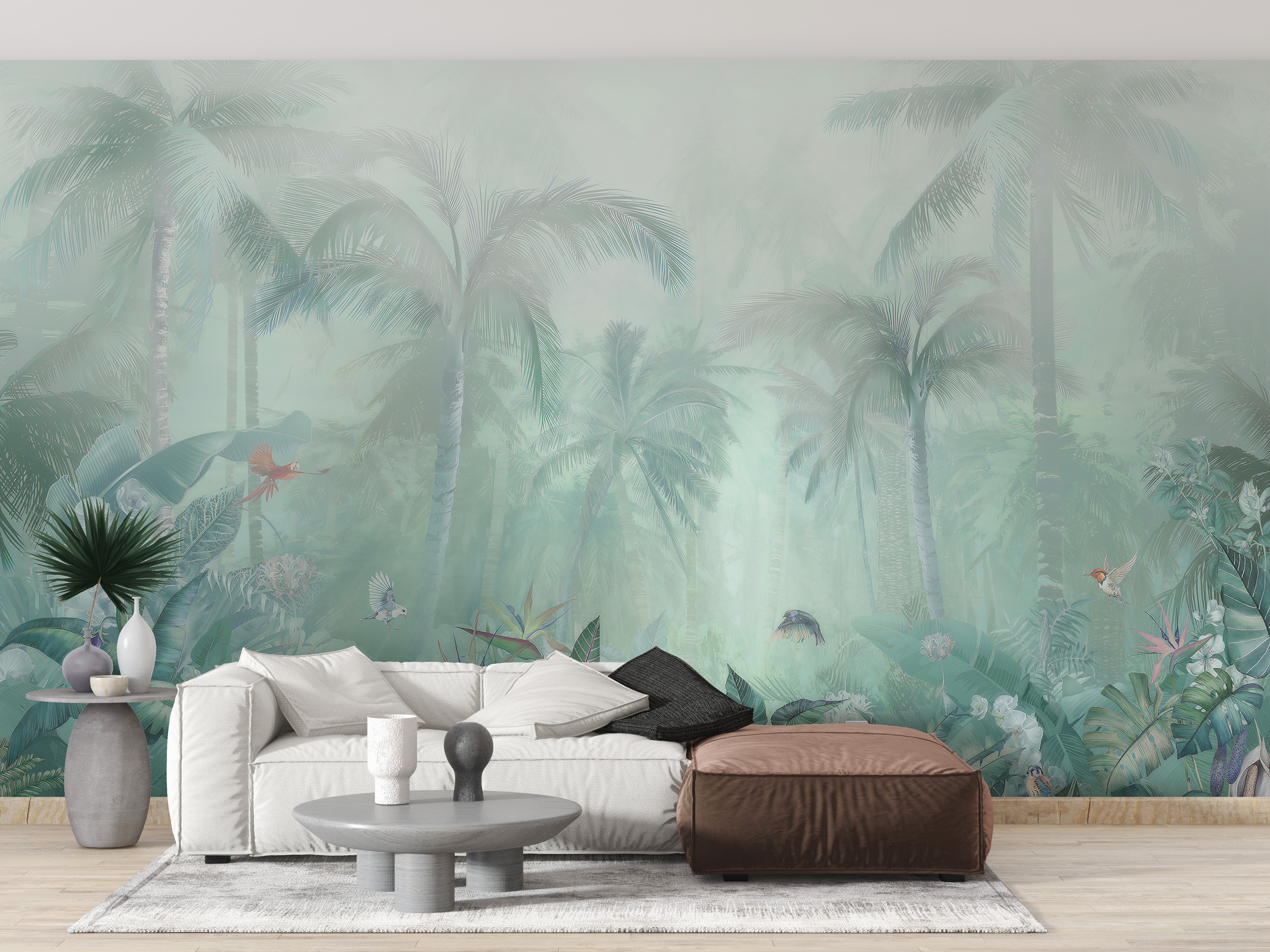 Green forest wallpaper mural for serene spaces
