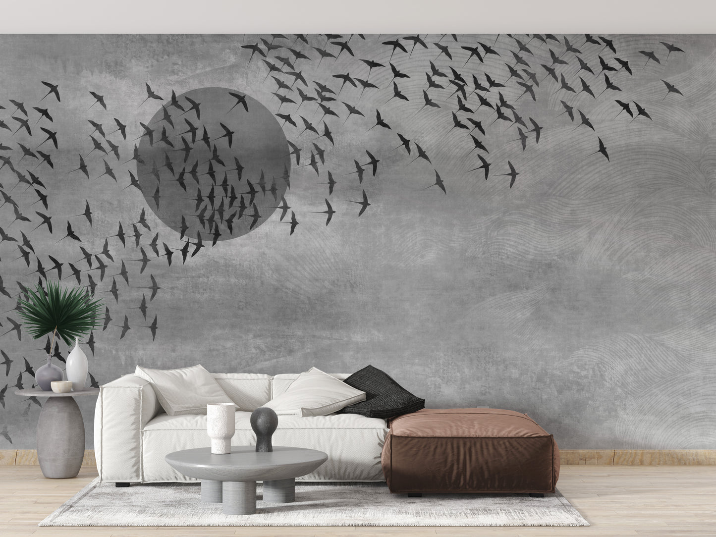 Flying Birds Gray Tone Wallpaper