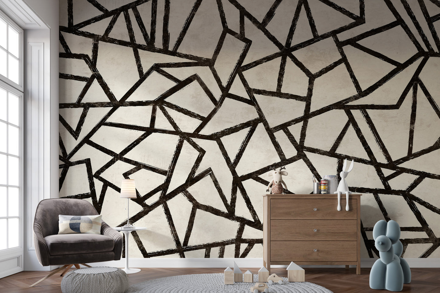 Bold and modern black pattern mural for contemporary rooms.
