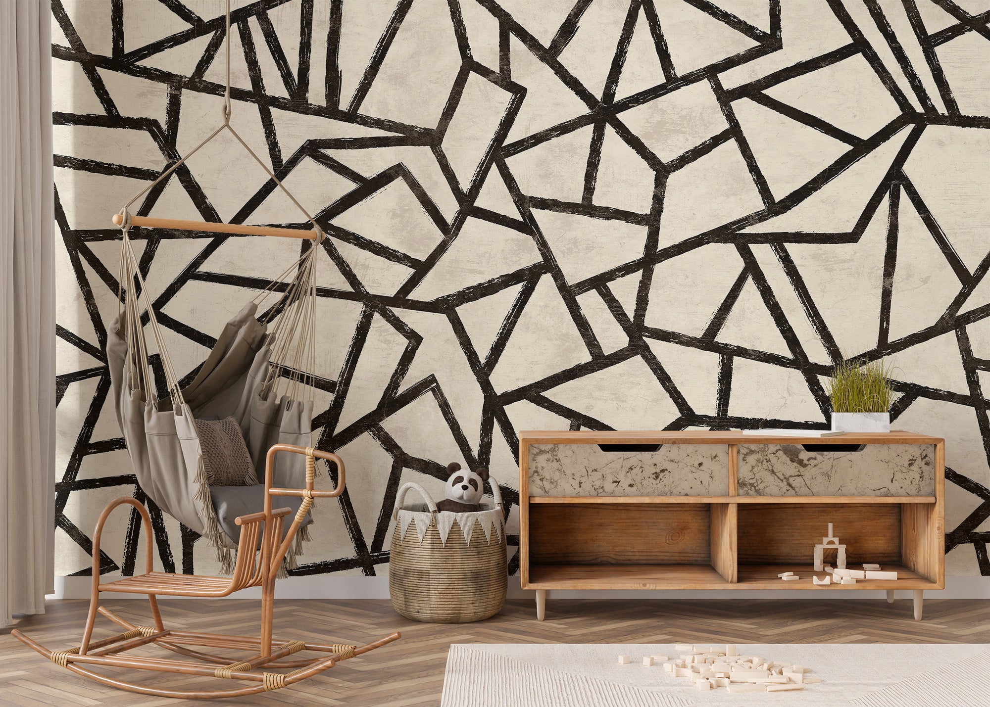 Stylish black geometric pattern for modern wall design.
