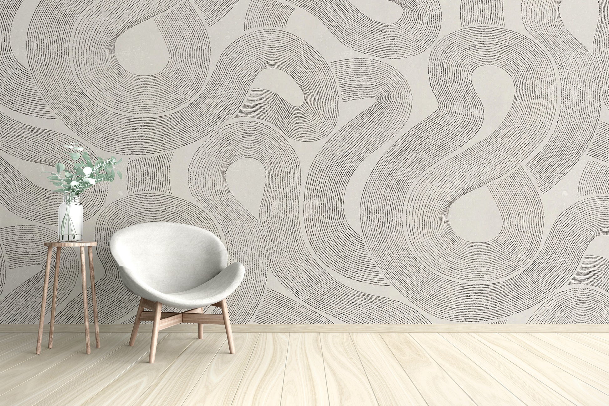 Minimalist modern grey Zen mural for calming spaces
