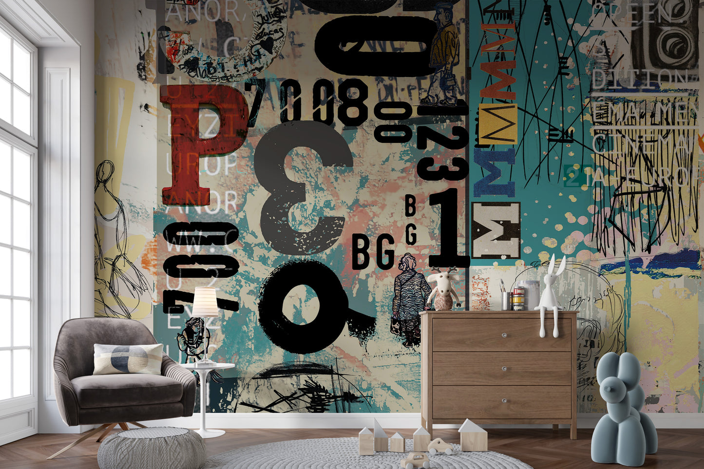 Classic vintage collage design for a trendy mural.
