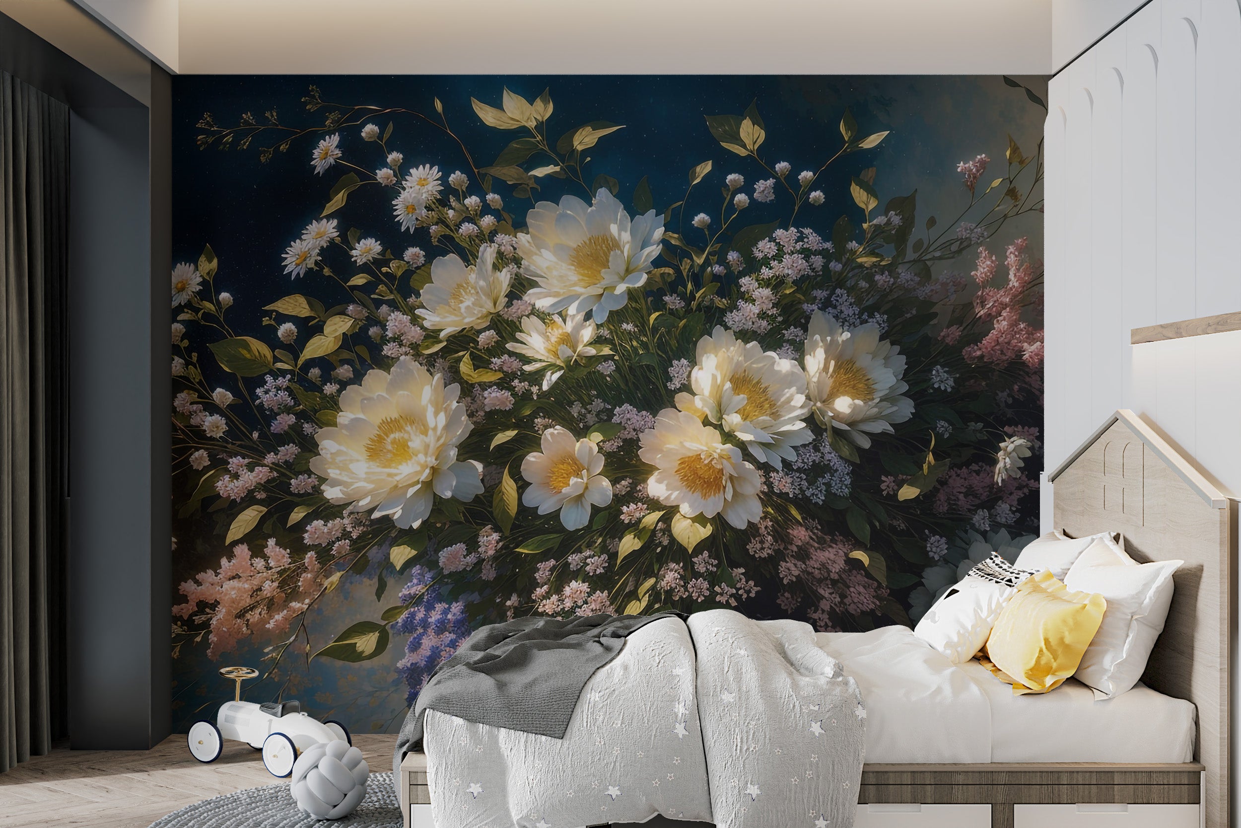 Elegant vintage flower mural for walls
