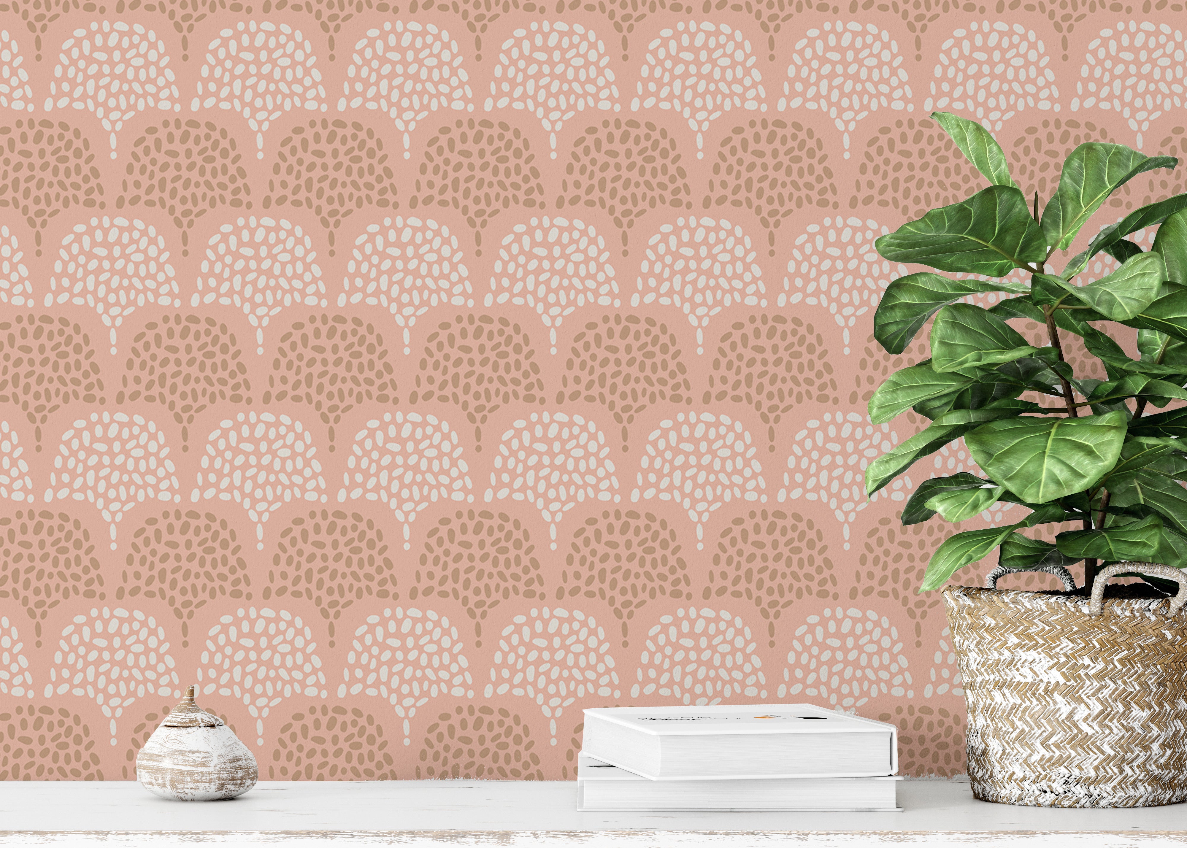 Subtle pink repeat pattern in Boho wallpaper style.