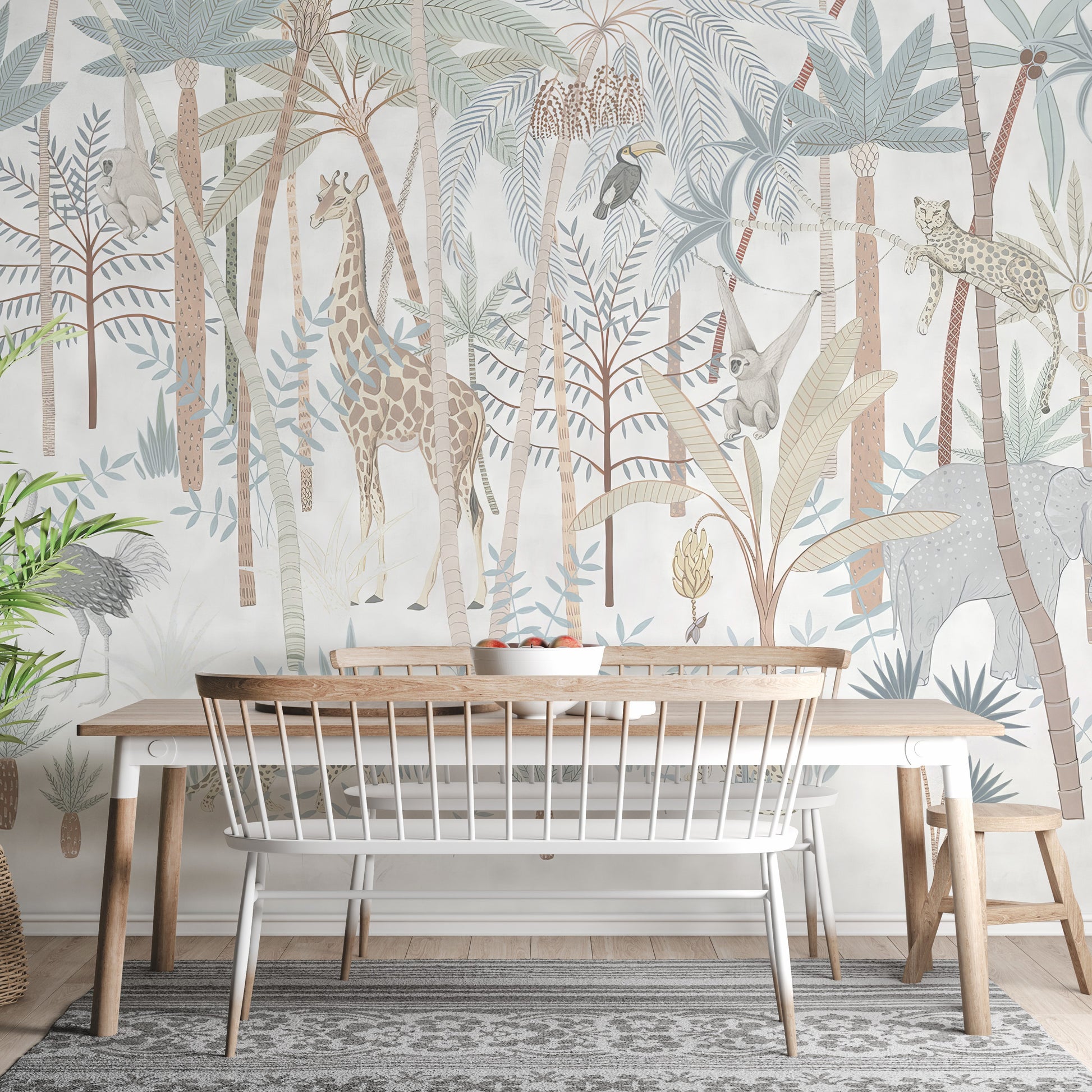 Removable jungle animals wallpaper for vibrant interiors