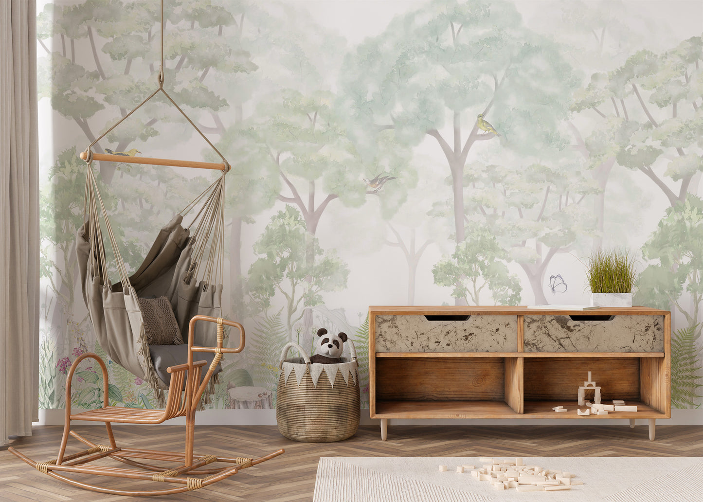 Tranquil woodland wallpaper mural for peaceful spaces
