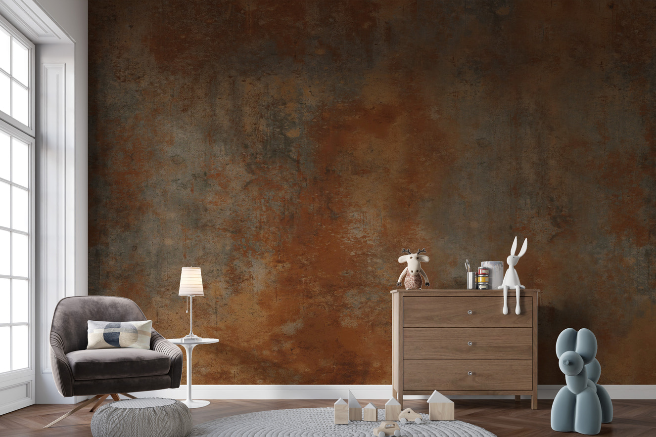 Rustic brown metal wallpaper for urban room decor
