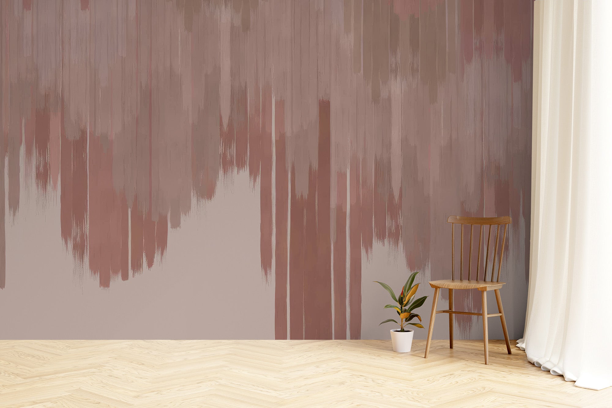 Artistic wall mural featuring a pink fading abstract design
