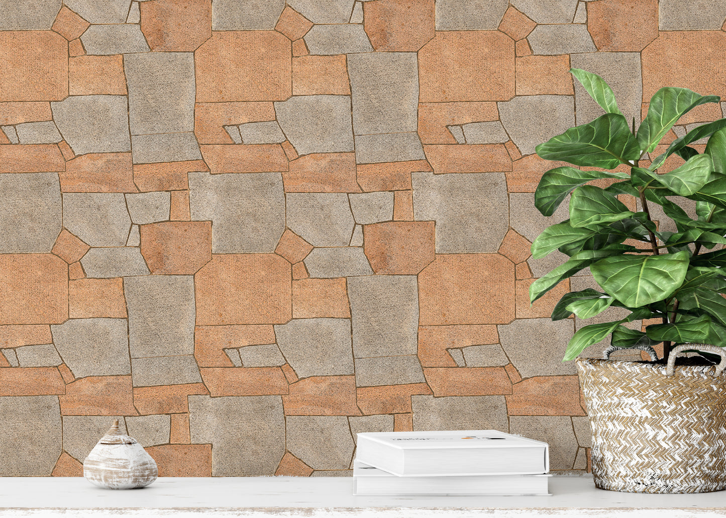 Natural Stone Pavement Orange Color Wallpaper