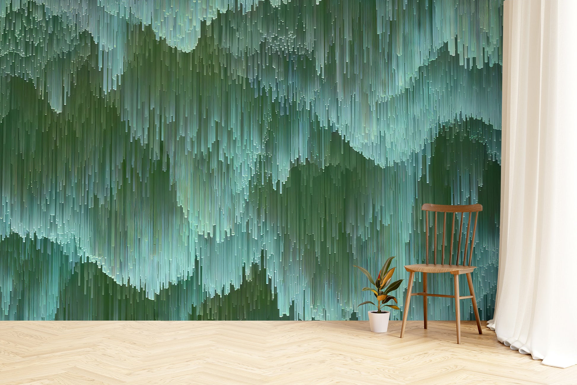 Unique wallpaper mural with dazzling green crystal details
