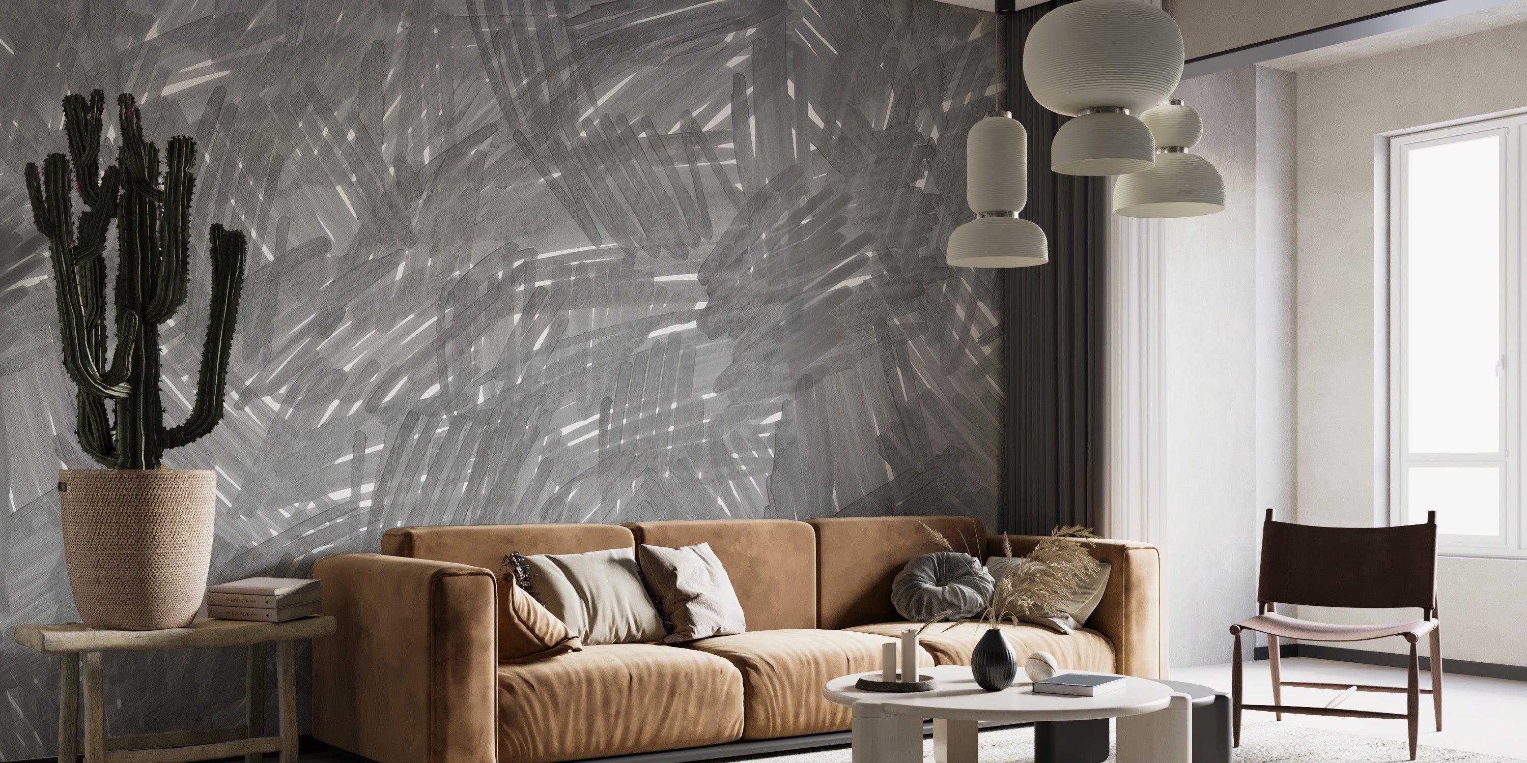 Artistic wallpaper mural showcasing textured grey strokes
