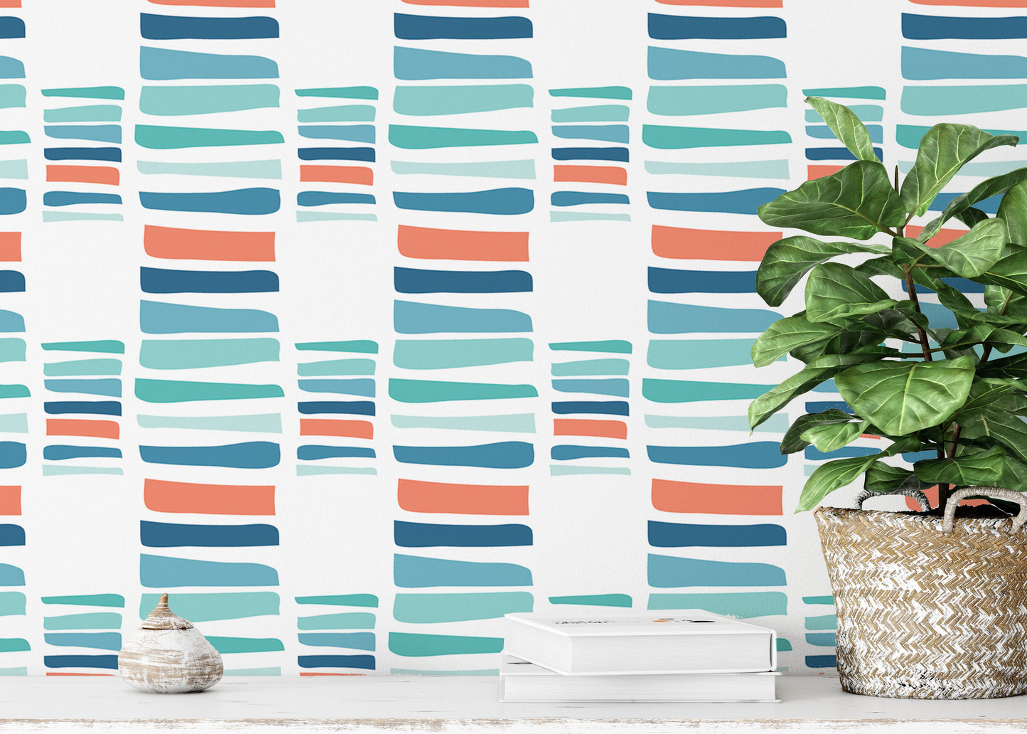 Hand Drawn Textured Maritime Stripes Colorful Wallpaper