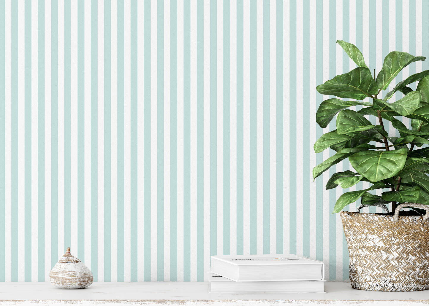 Preppy Wide Vertical Stripe Turquoise and White Color Wallpaper